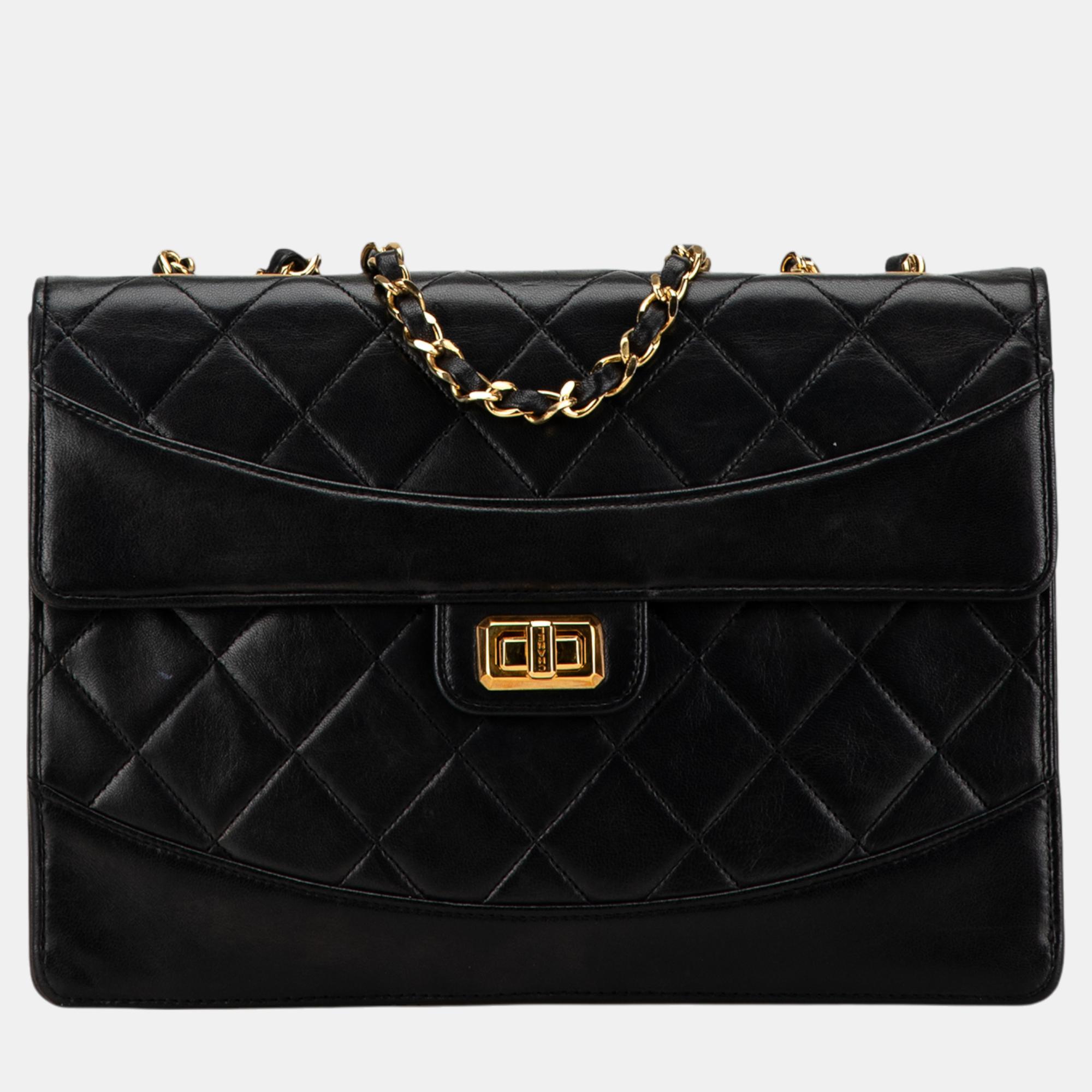 

Chanel Black Medium Reissue 2.55 Quilted Lambskin Single Flap