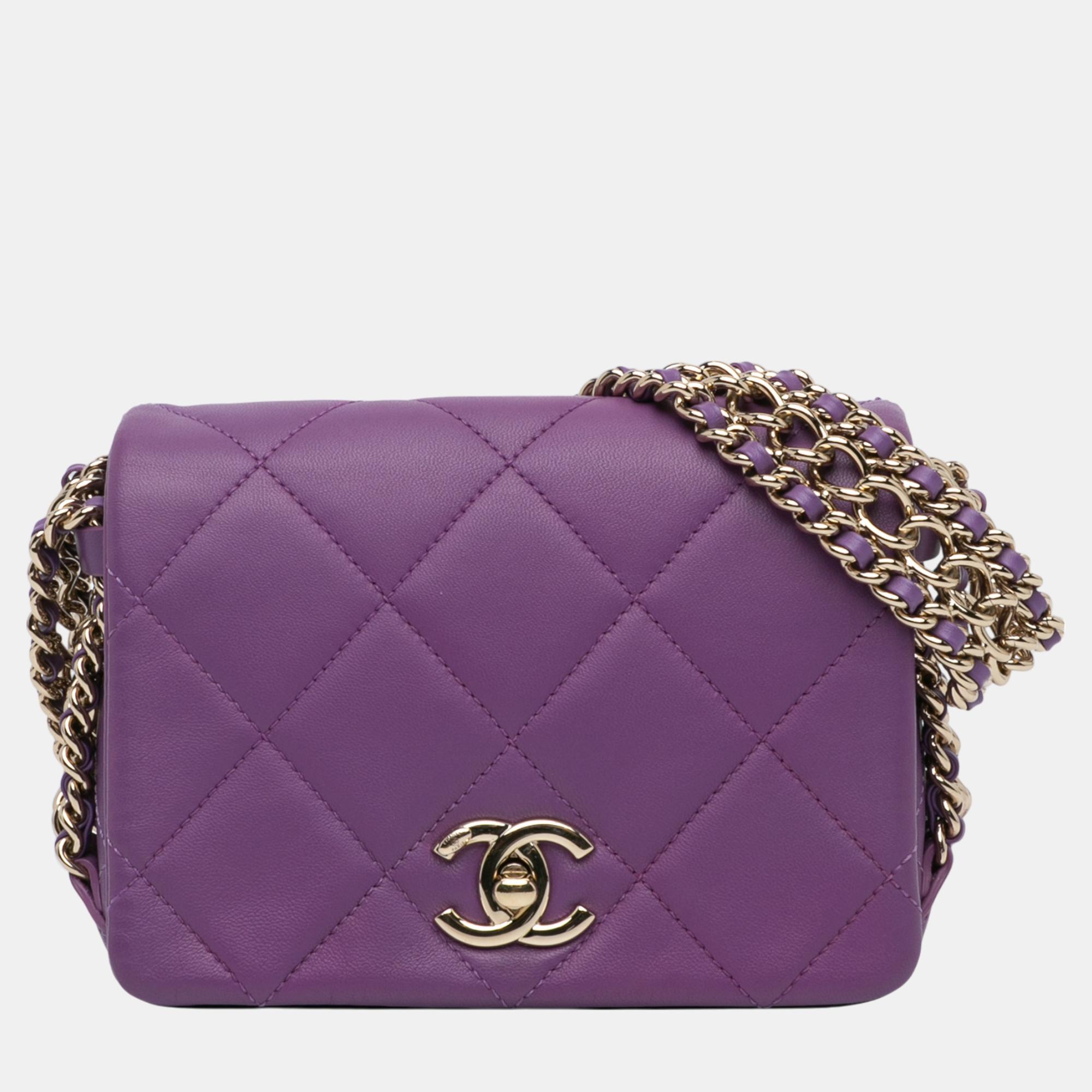 

Chanel Purple Mini Lambskin Triple Chain Full Flap