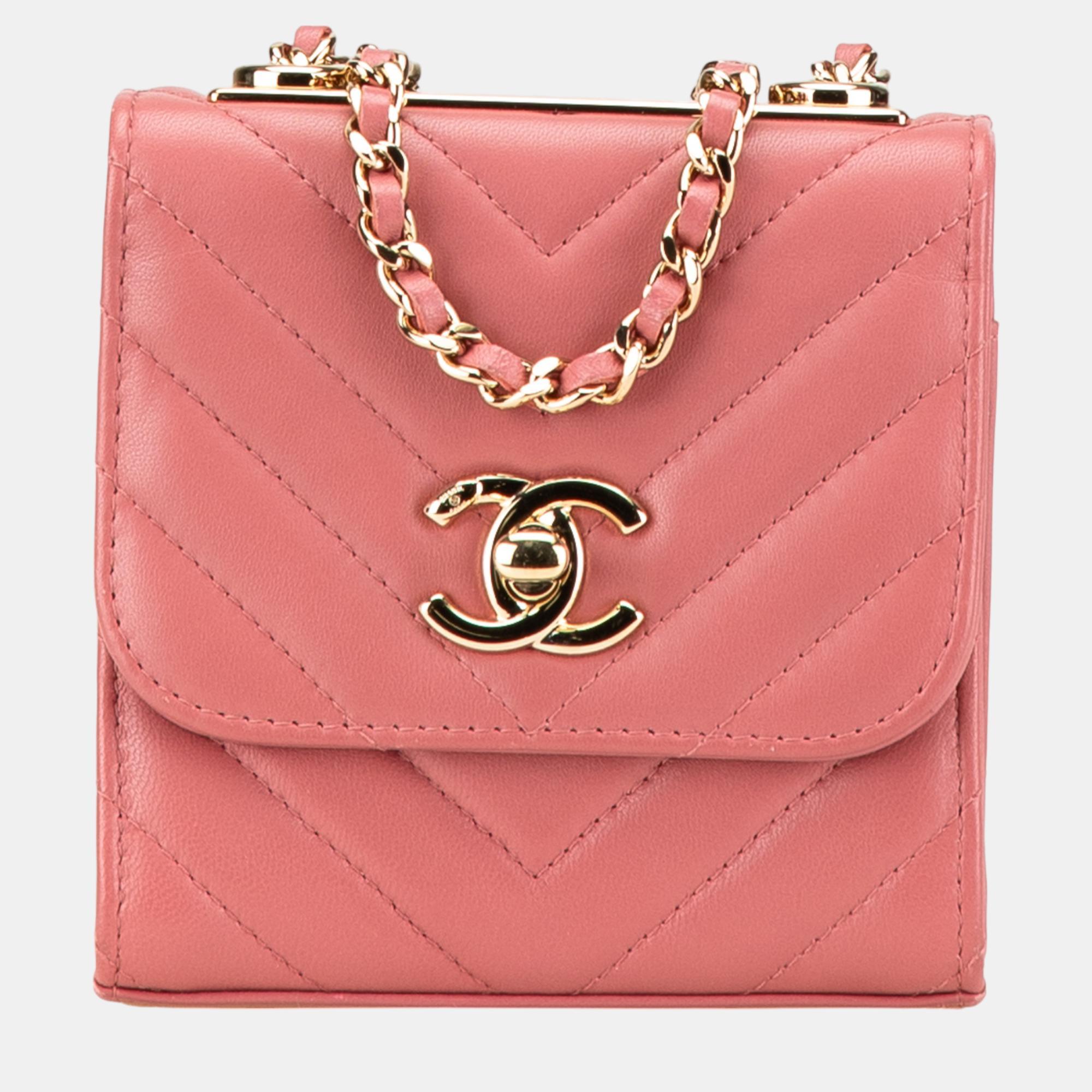 

Chanel Pink Mini Chevron Lambskin Trendy CC Chain Wallet