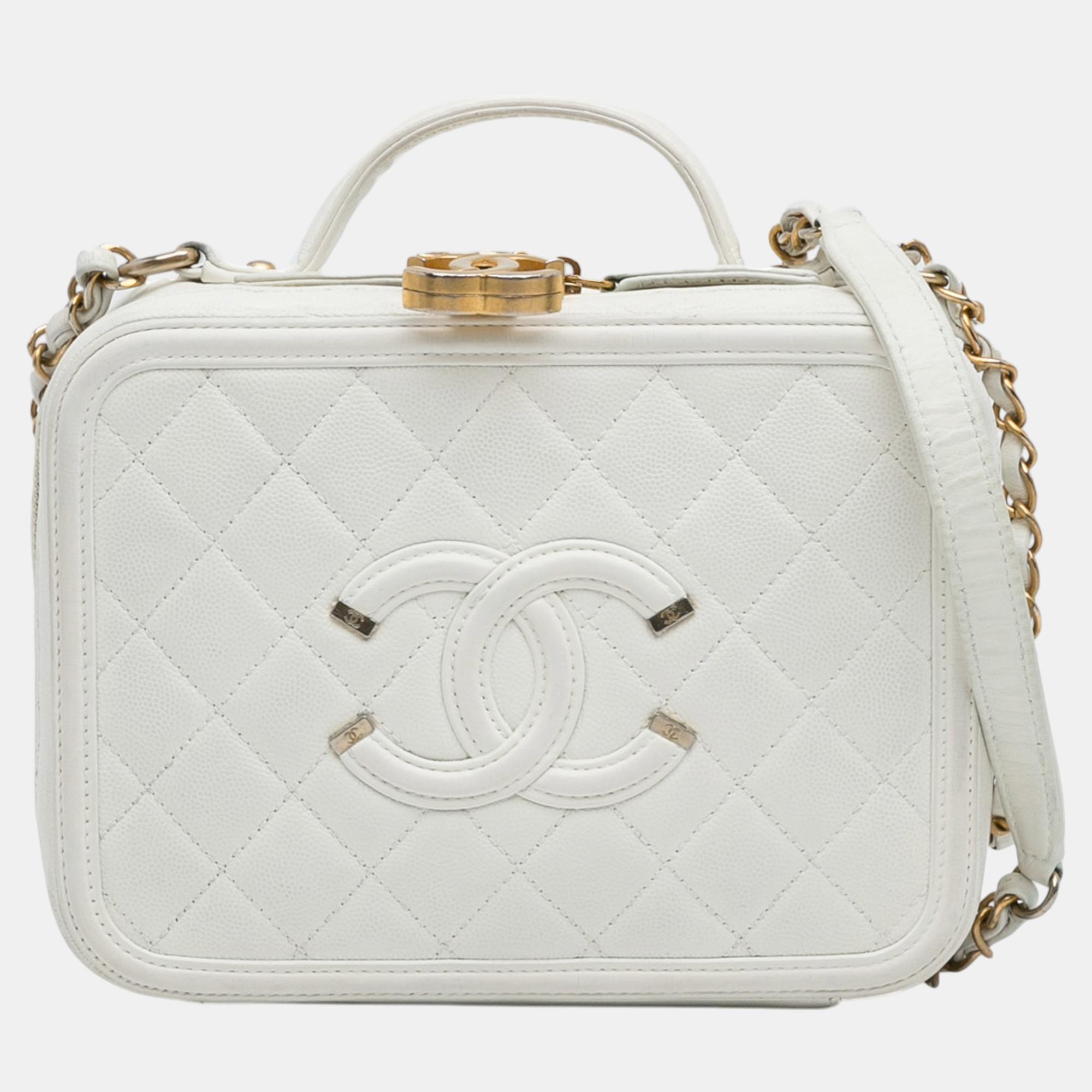 

Chanel White Medium Caviar Filigree Vanity Case