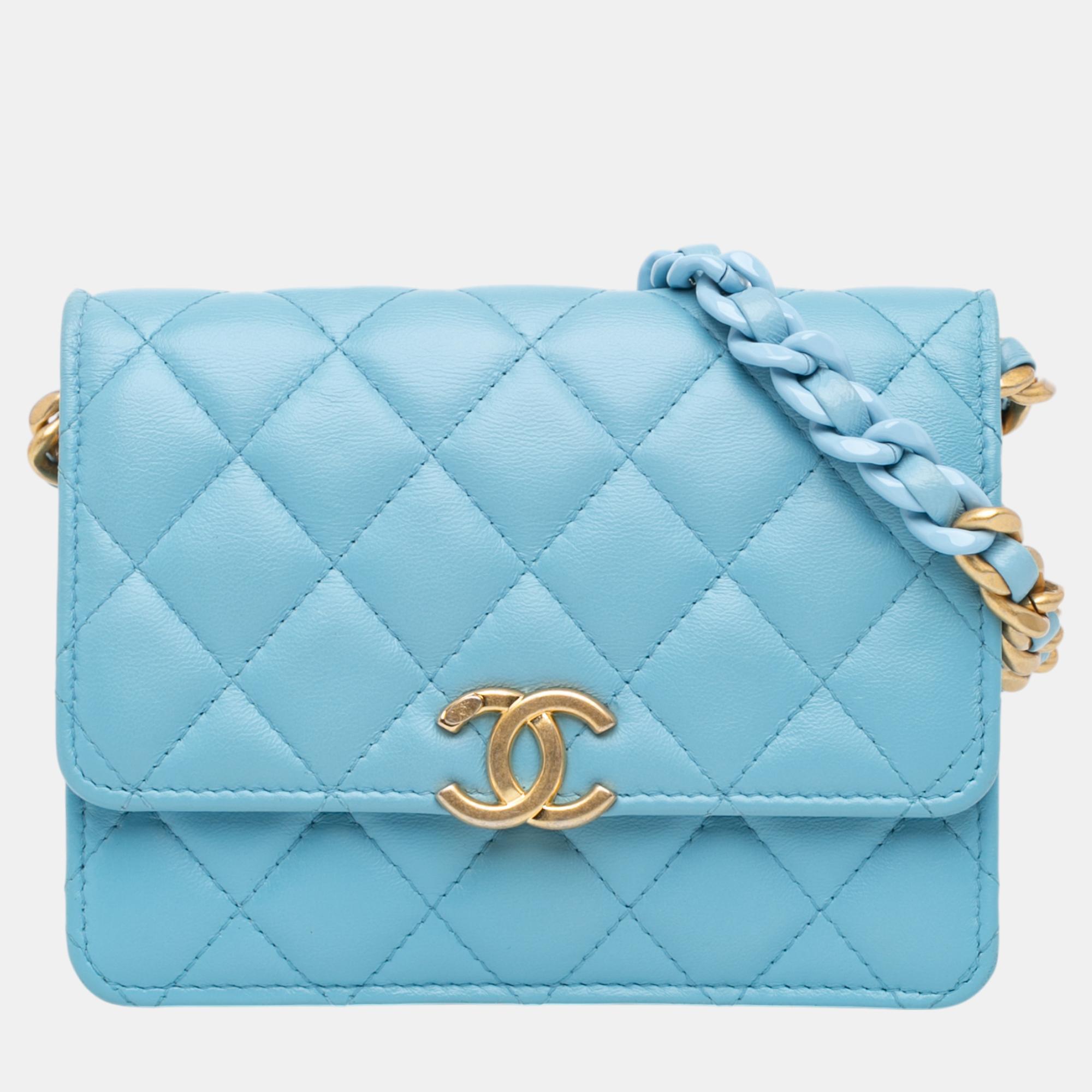 

Chanel Blue Quilted Lambskin Candy Chain Wallet