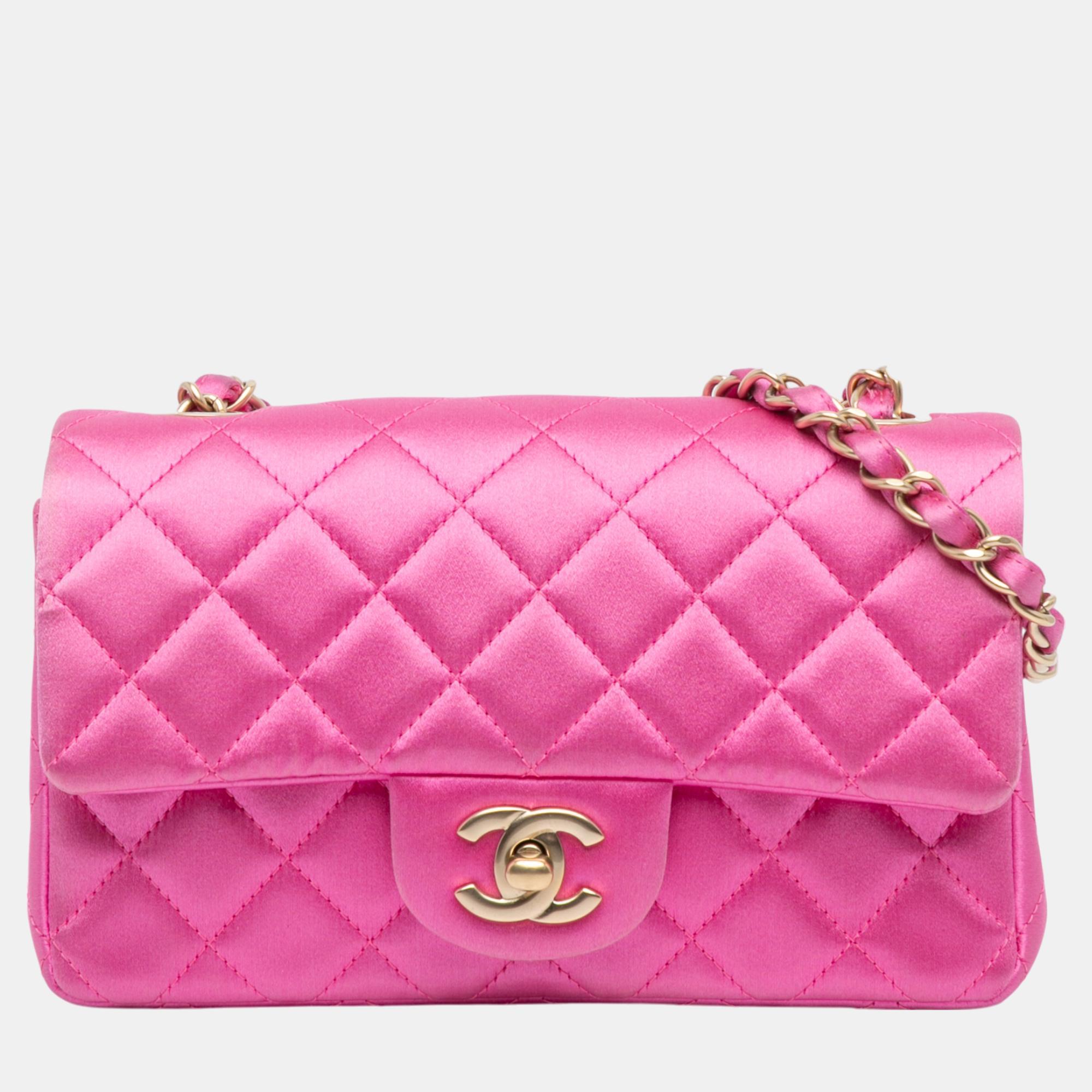 

Chanel Pink Mini Rectangular Classic Satin Single Flap