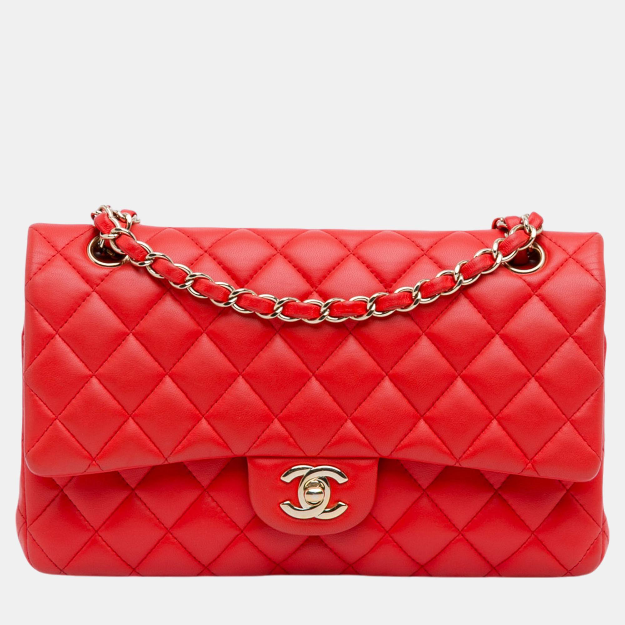 

Chanel Red Medium Classic Lambskin Double Flap Bag