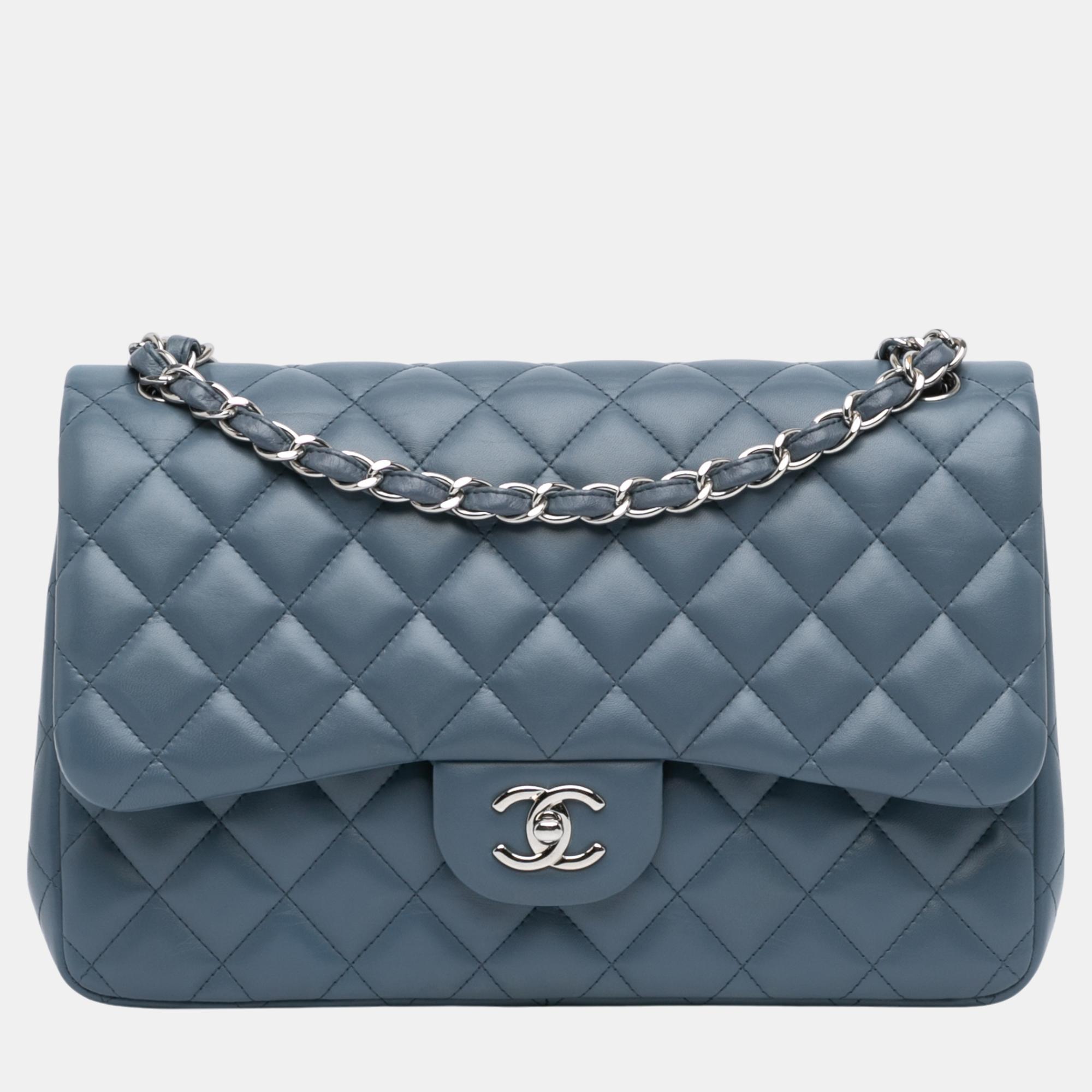 

Chanel Blue Jumbo Classic Lambskin Double Flap