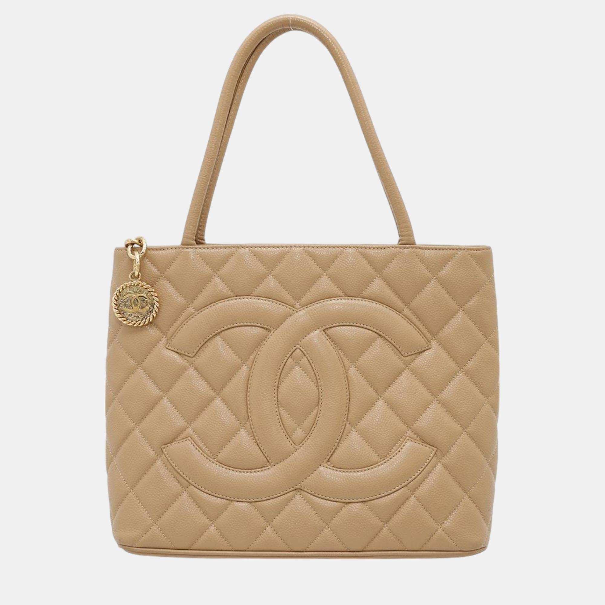 

Chanel Medallion Tote Beige Caviar Leather