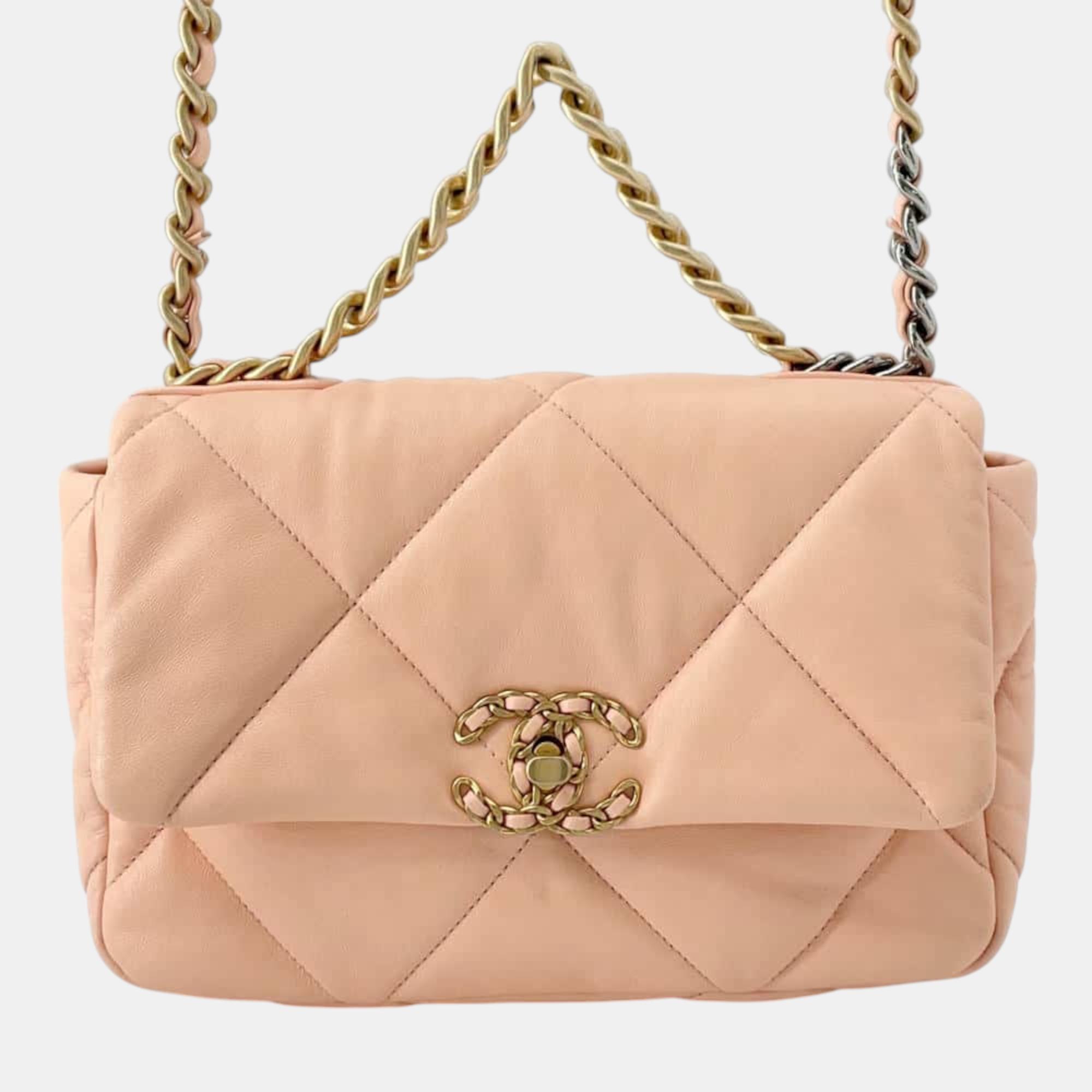 

Chanel Pink Lambskin Quilted Medium Chanel 19 Flap Bag