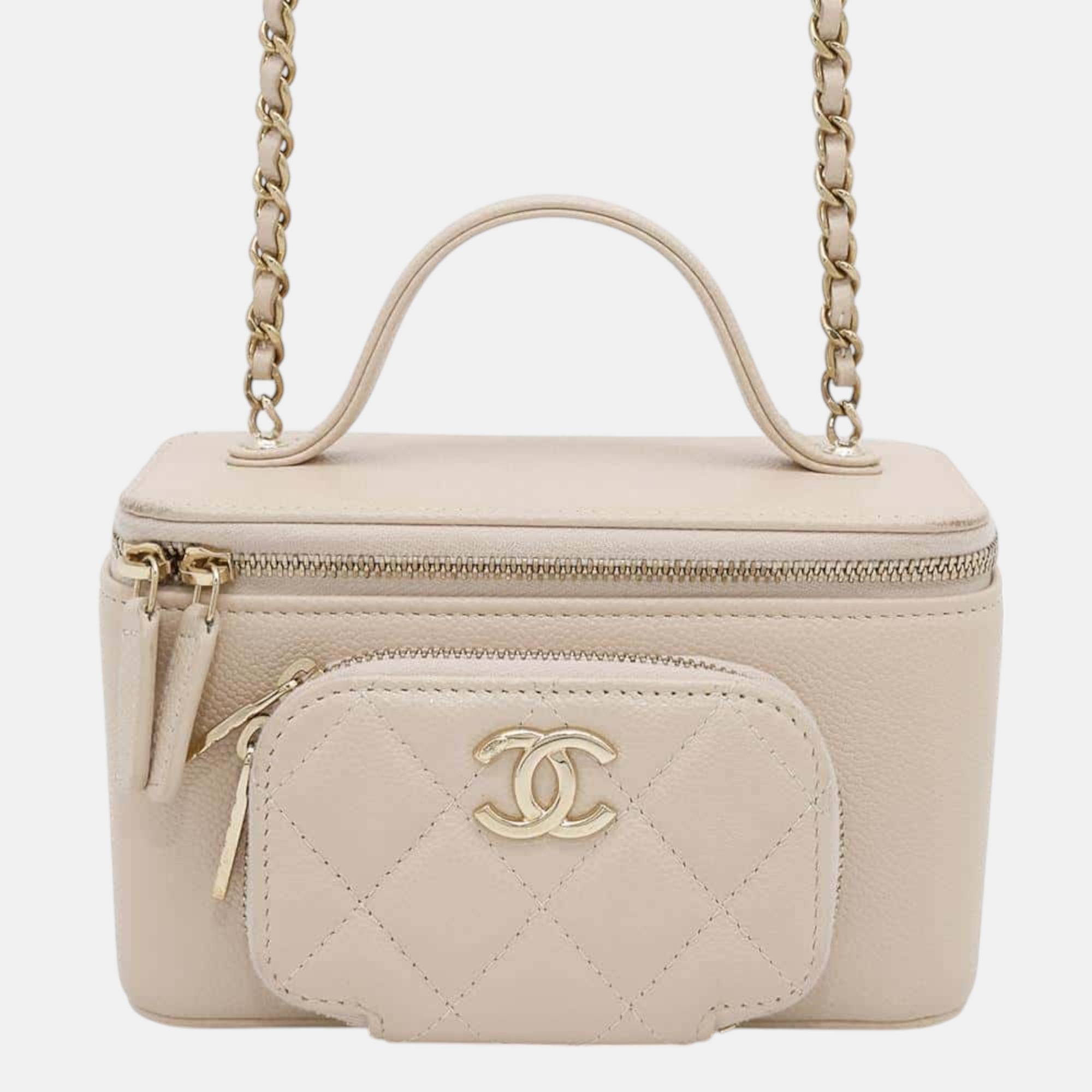 

Chanel Matelasse Chain Vanity Bag Beige Caviar Leather