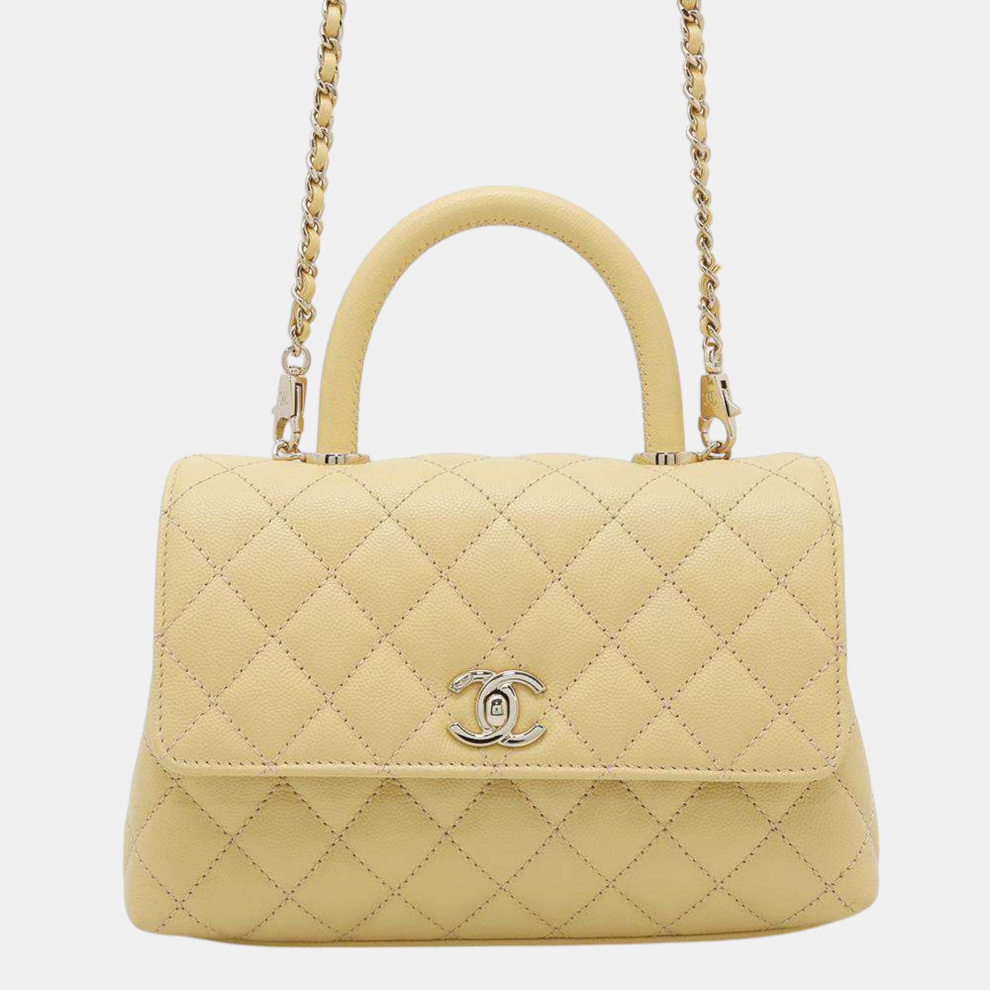 

Chanel Coco Handle handbag Light Yellow Caviar Leather Size