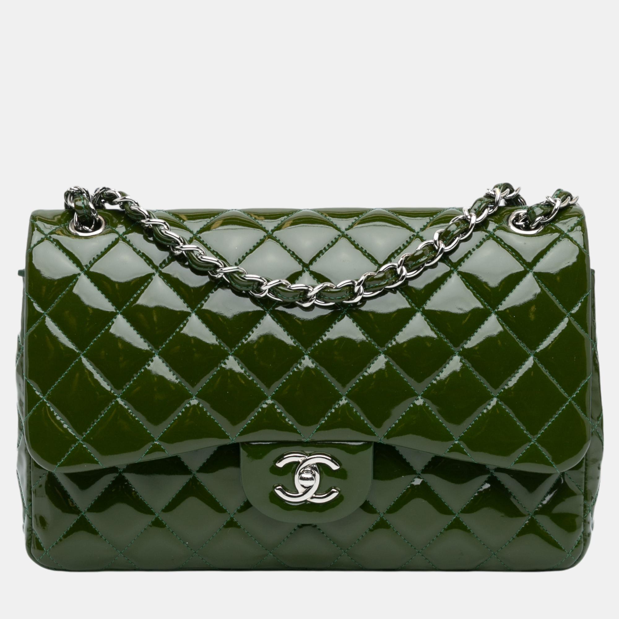 

Chanel Green Jumbo Classic Patent Double Flap