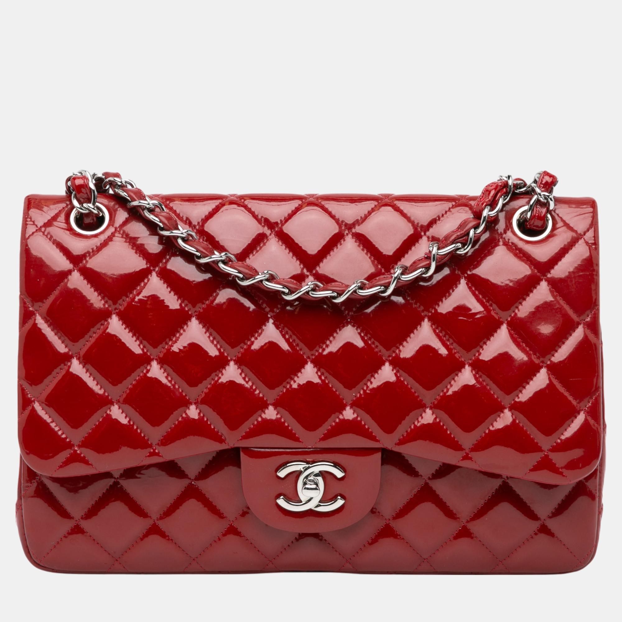 

Chanel Red Jumbo Classic Patent Double Flap