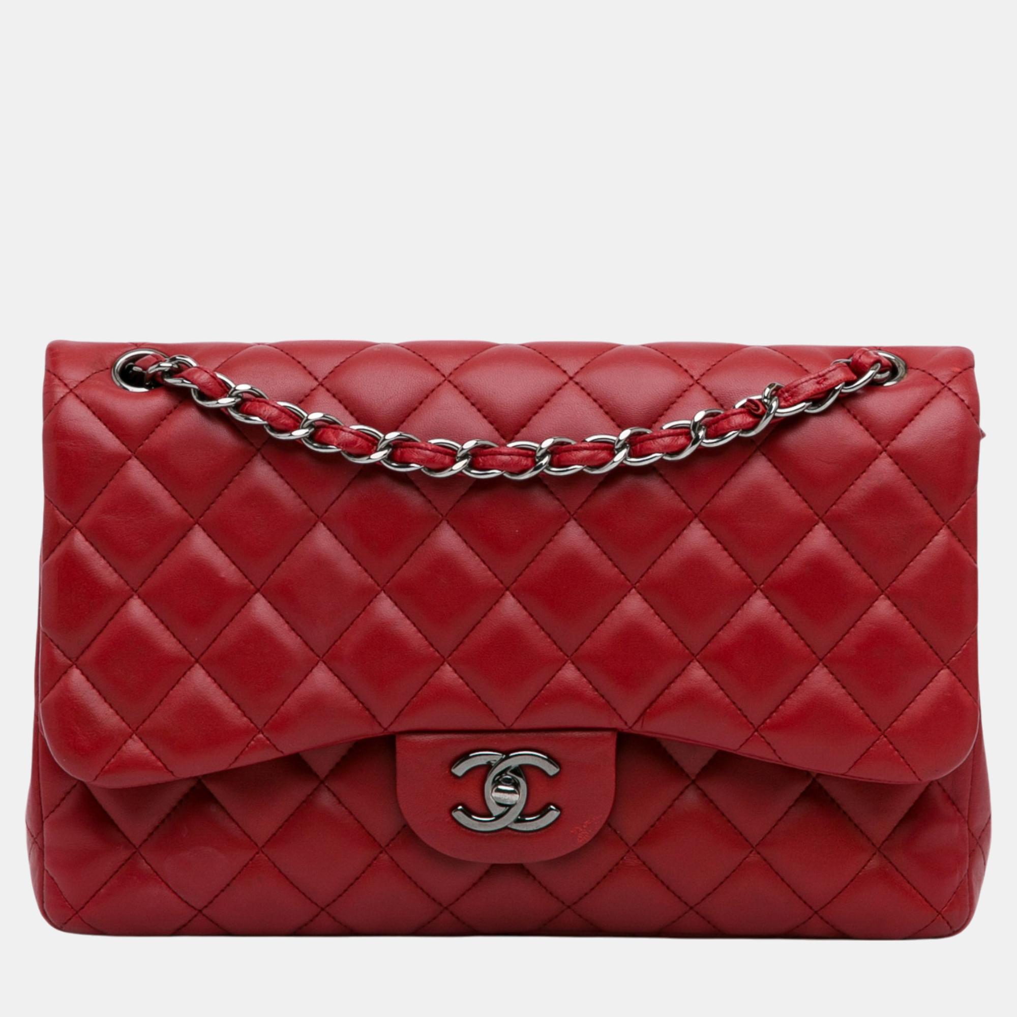 

Chanel Red Jumbo Classic Lambskin Double Flap