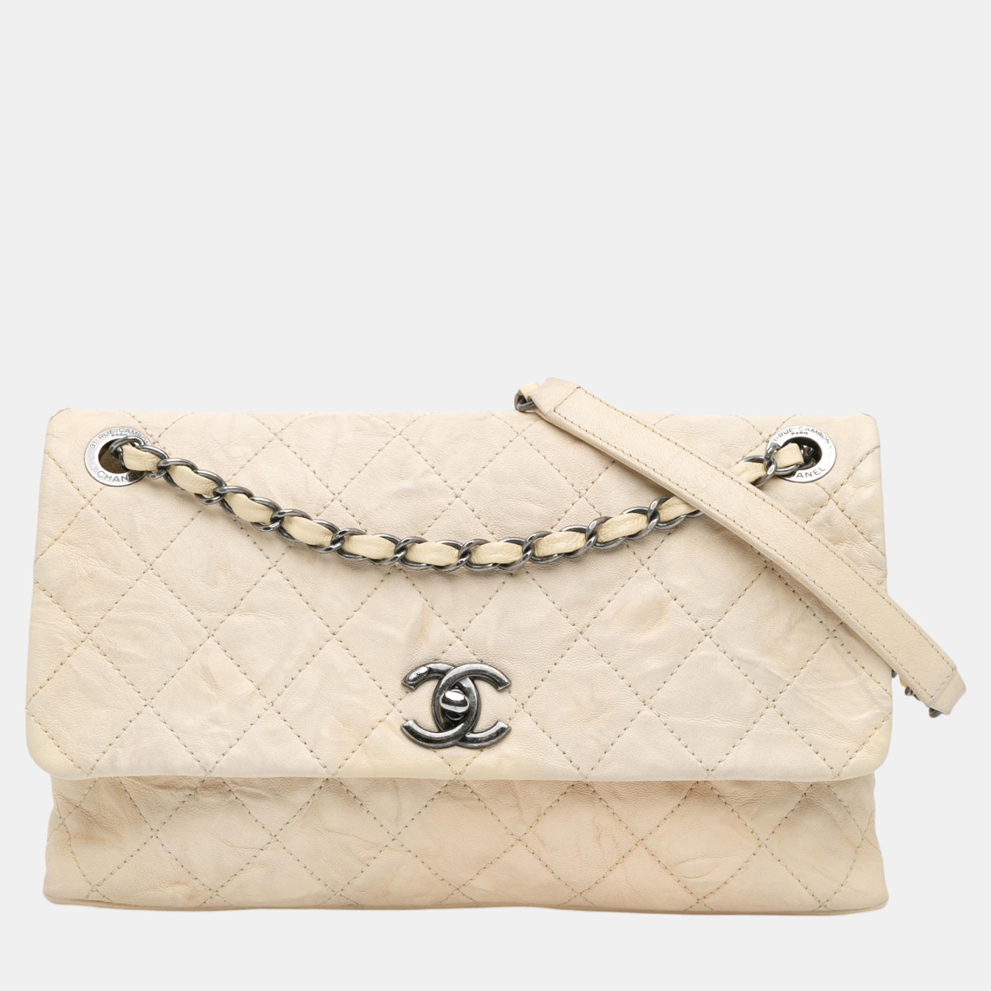 

Chanel White CC Quilted Calfskin Aged Shoulder Bag