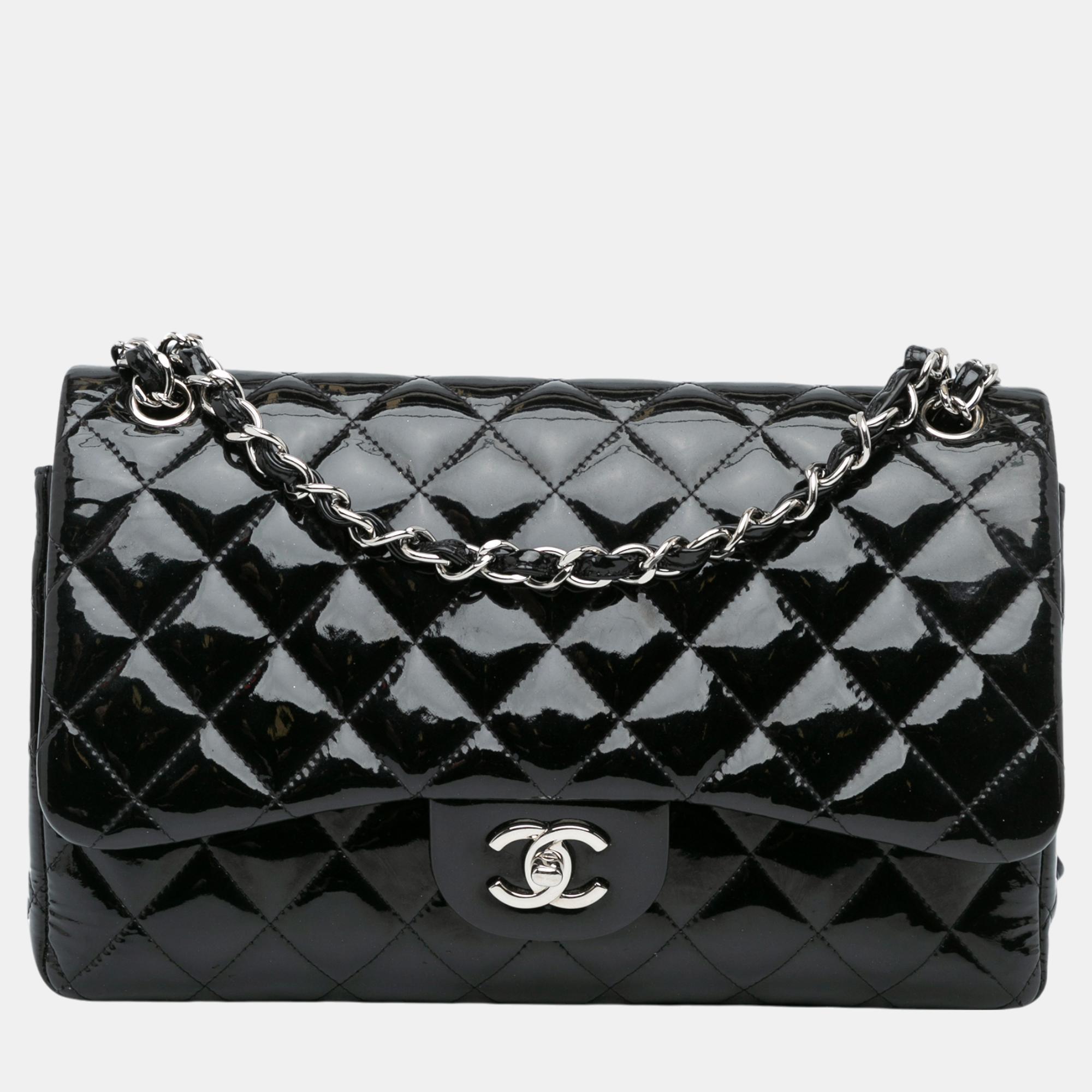 

Chanel Black Jumbo Classic Patent Double Flap