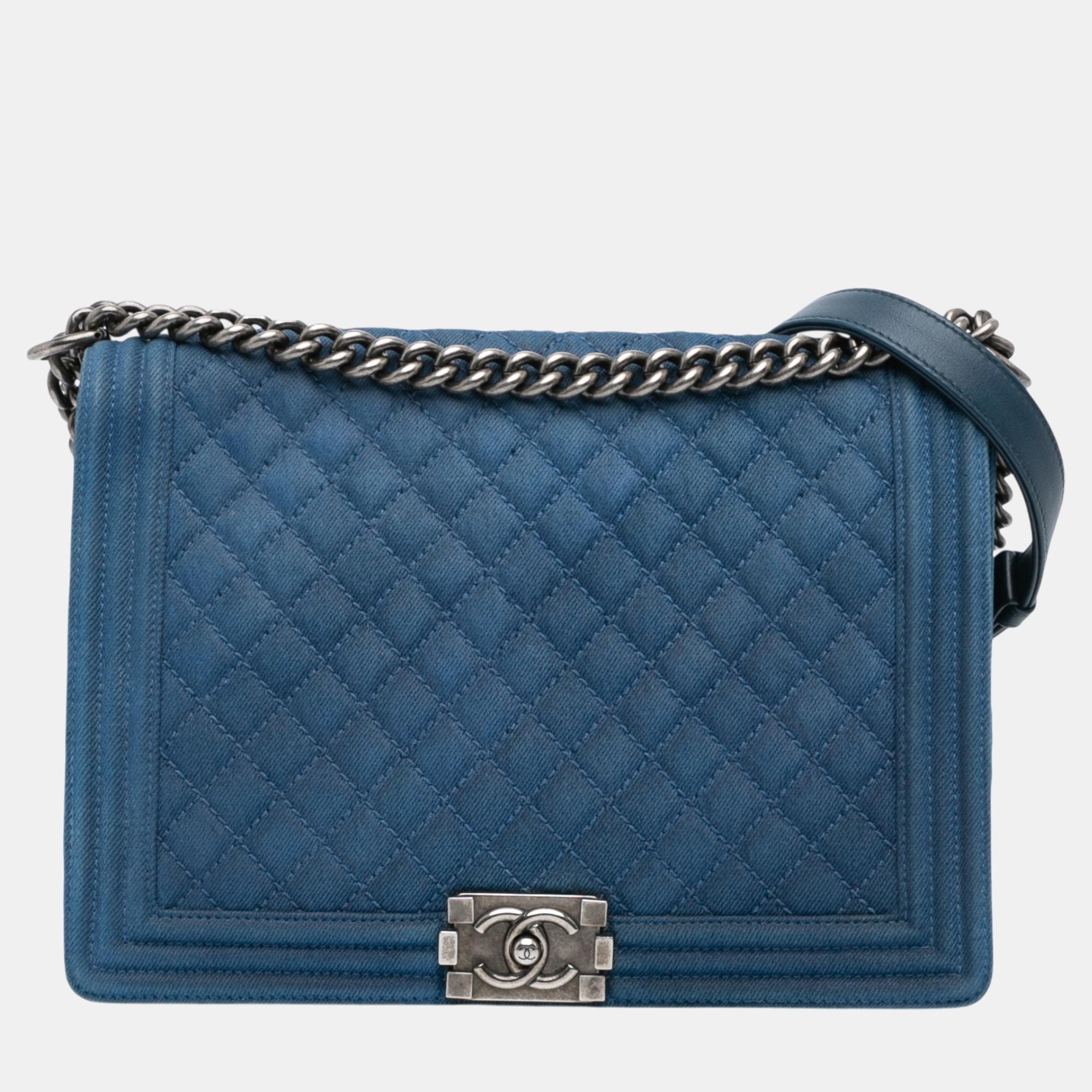 

Chanel Blue Large Quilted Denim Boy Flap