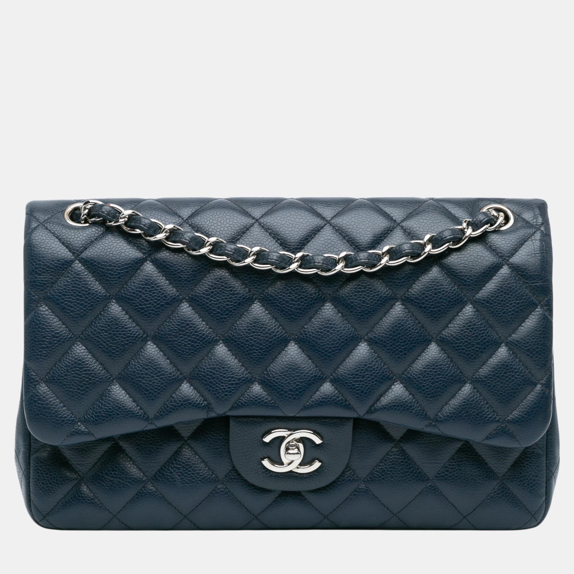 

Chanel Blue Jumbo Classic Caviar Double Flap