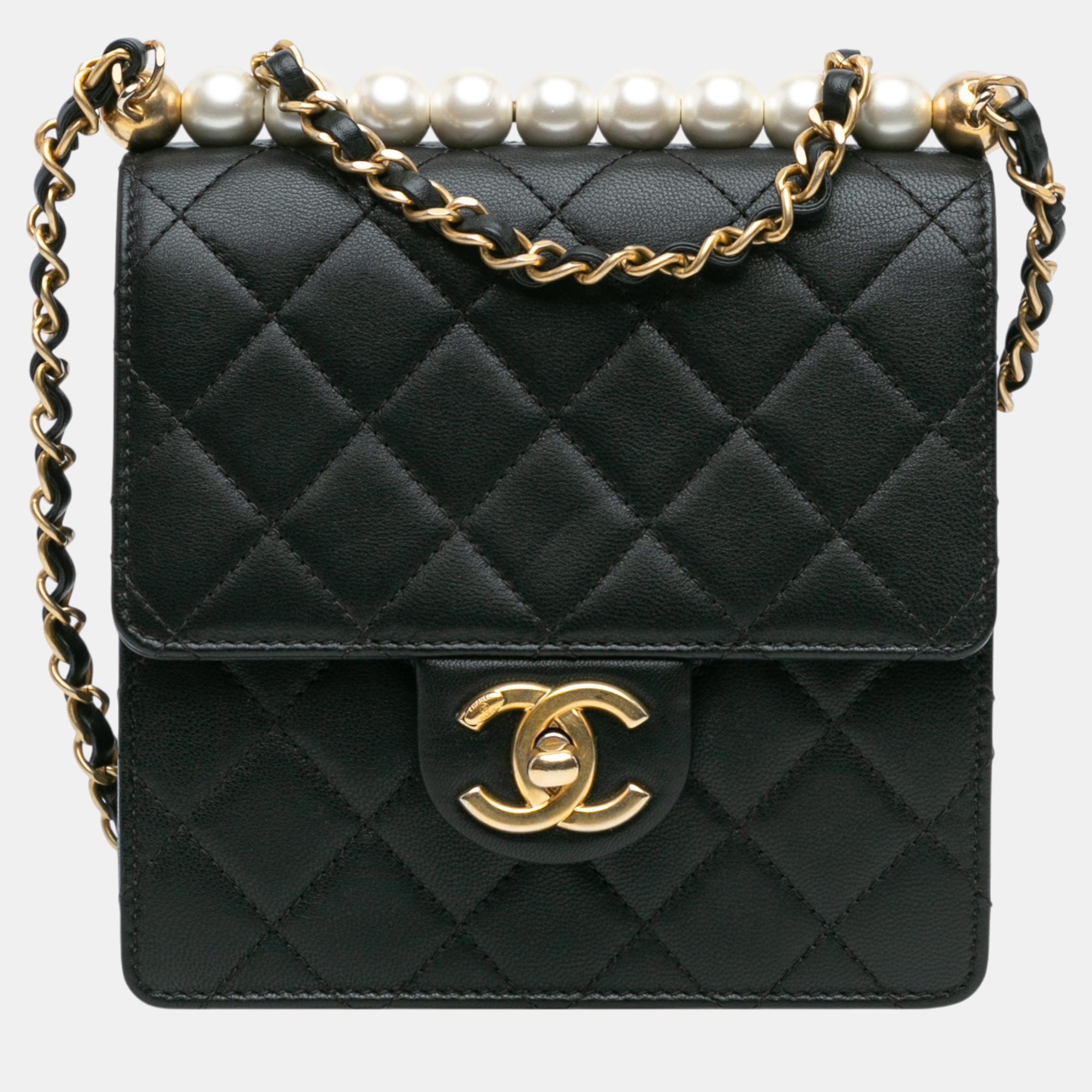 

Chanel Black Small Lambskin Chic Pearls Flap