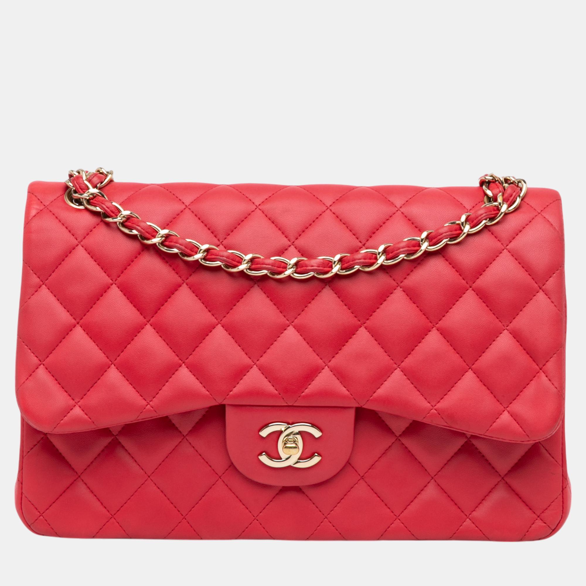 

Chanel Red Jumbo Classic Lambskin Double Flap