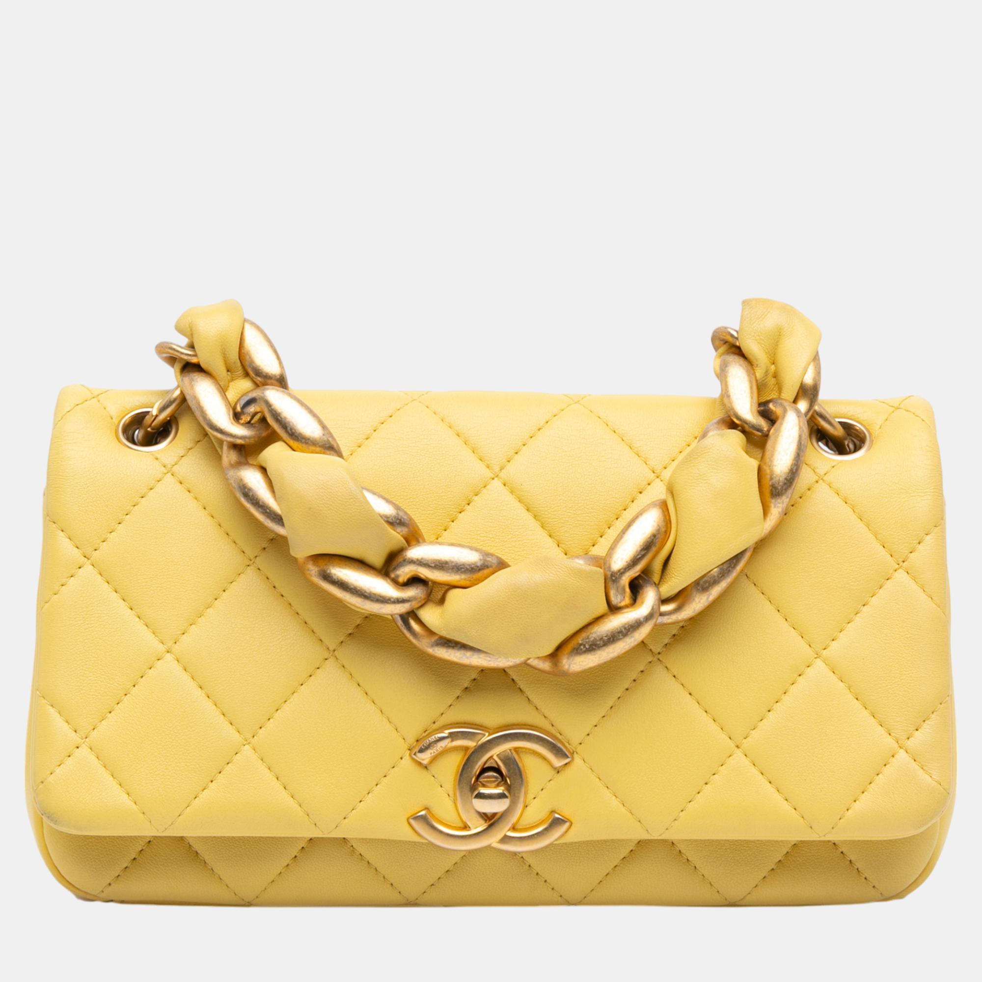 

Chanel Yellow Quilted Lambskin Chain Is More Flap