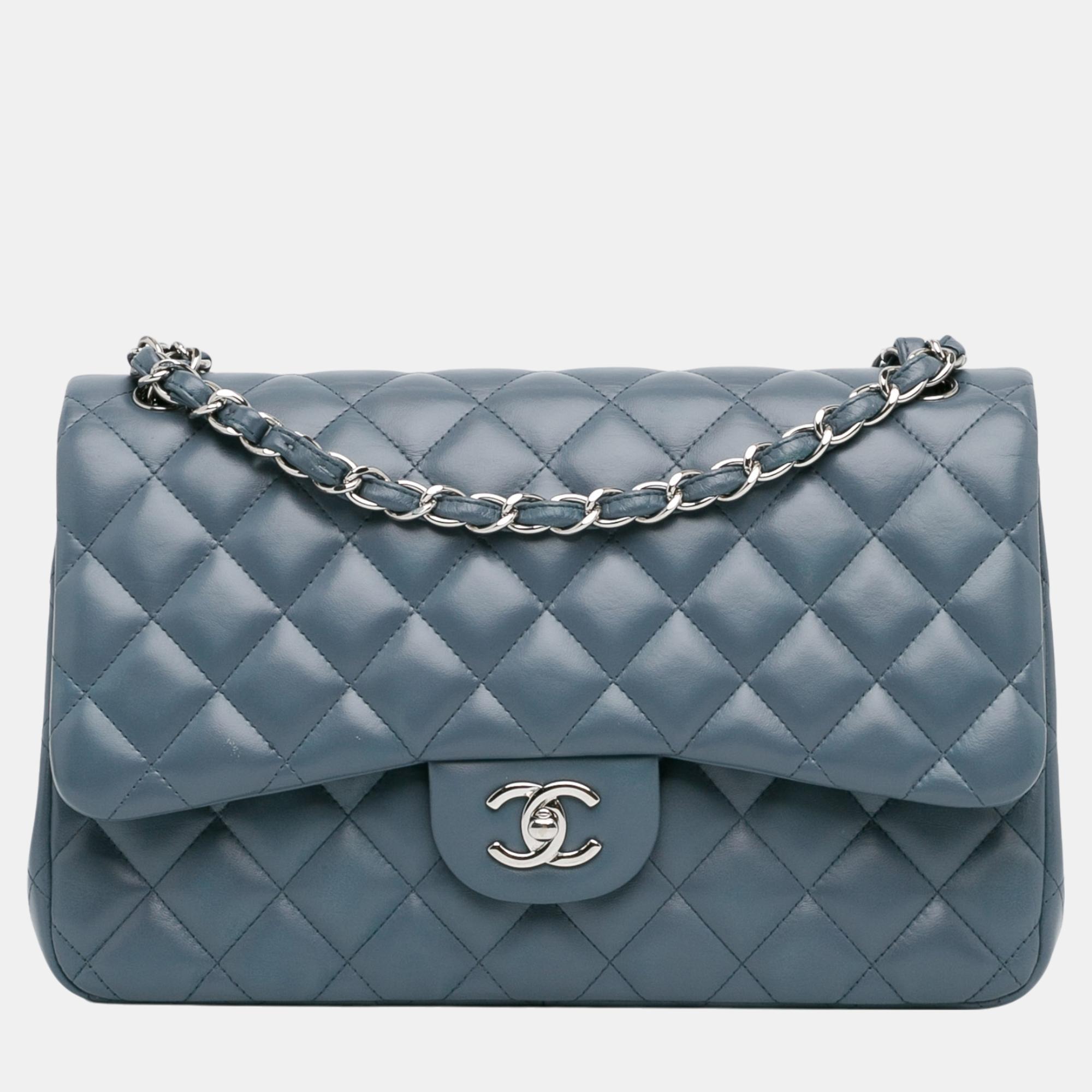 

Chanel Blue Jumbo Classic Lambskin Double Flap