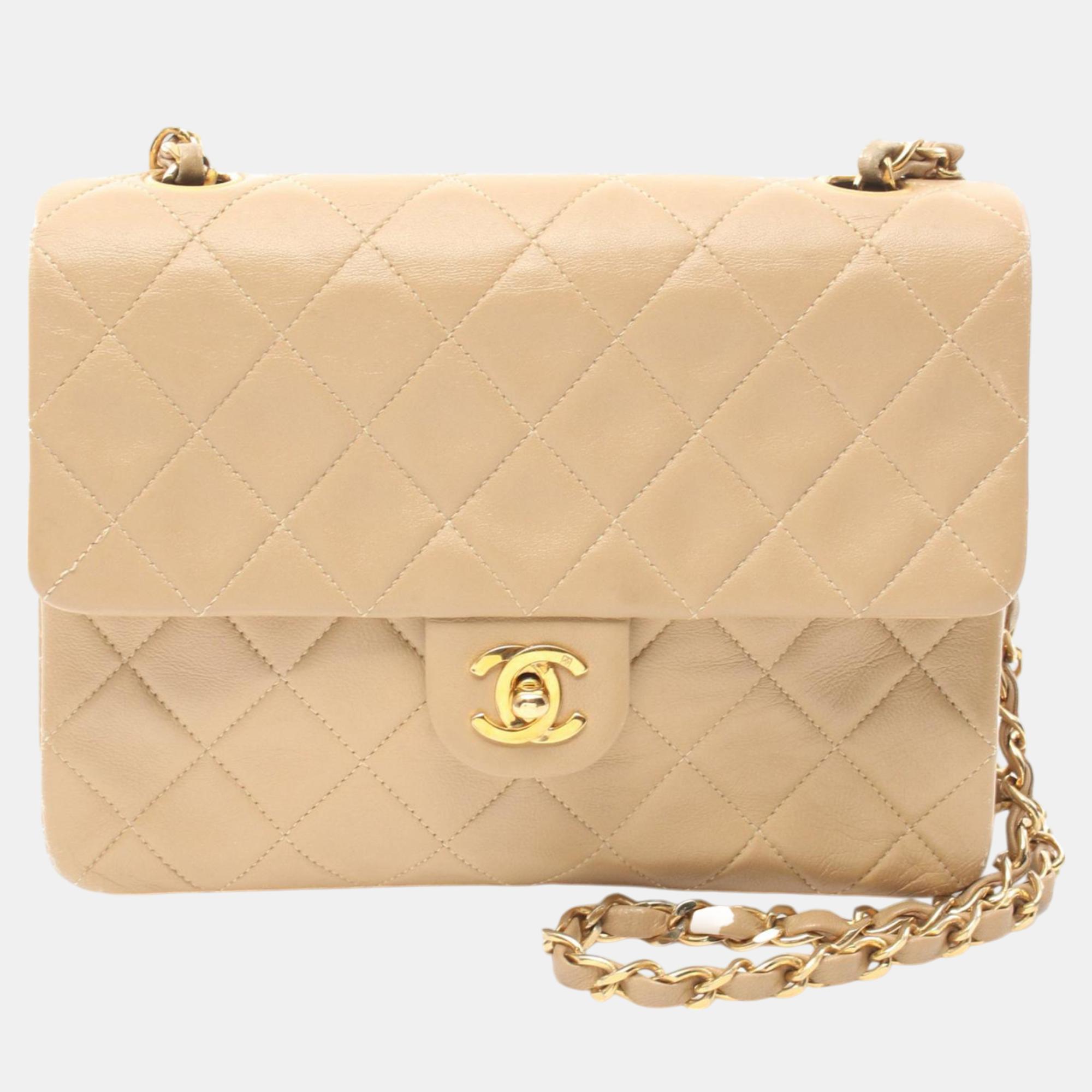 

Chanel Beige CC Quilted Lambskin Chain Flap