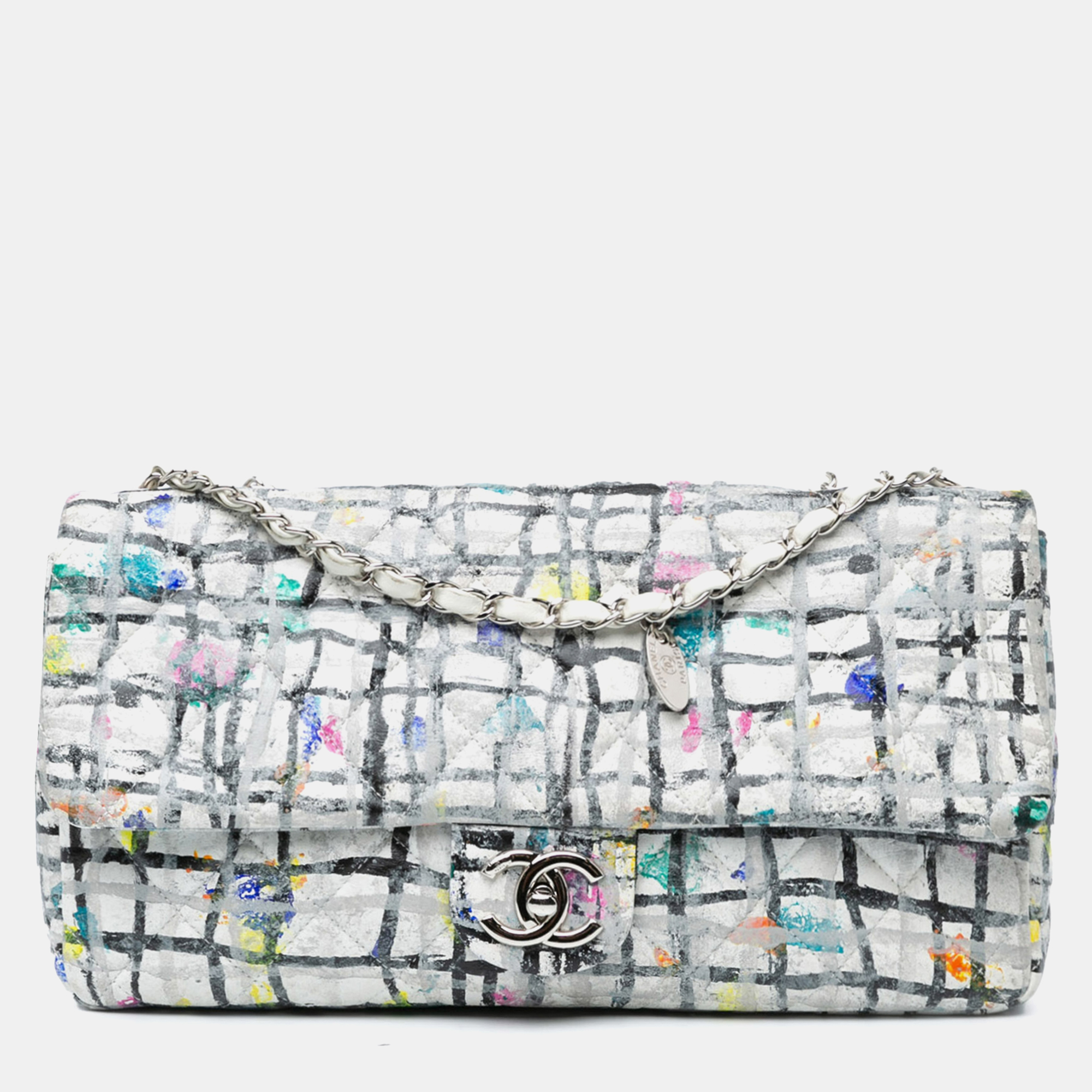 

Chanel White Medium Calfskin Hand Painted Graffiti Flap