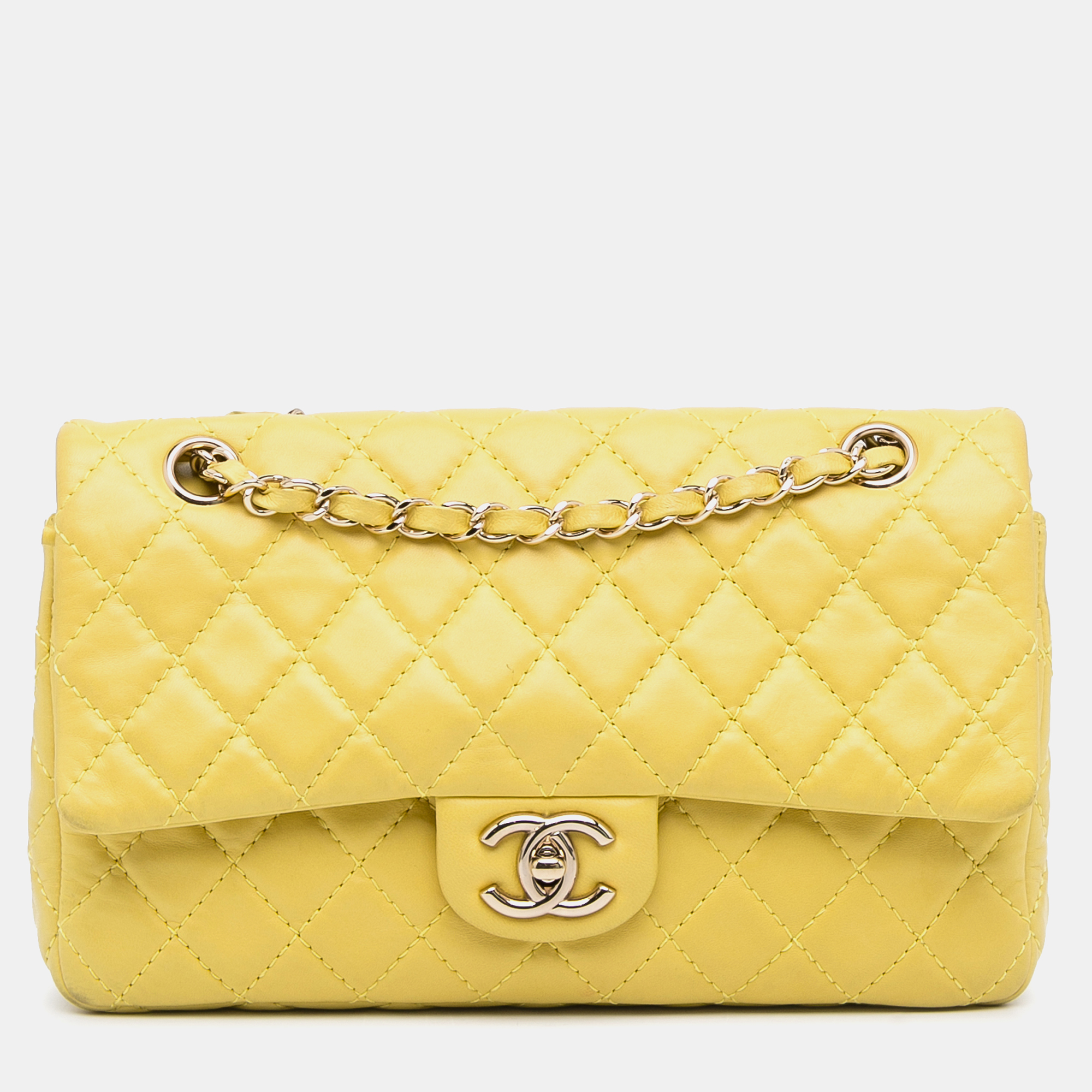 

Chanel Yellow Medium Classic Double Stitch Calfskin Double Flap