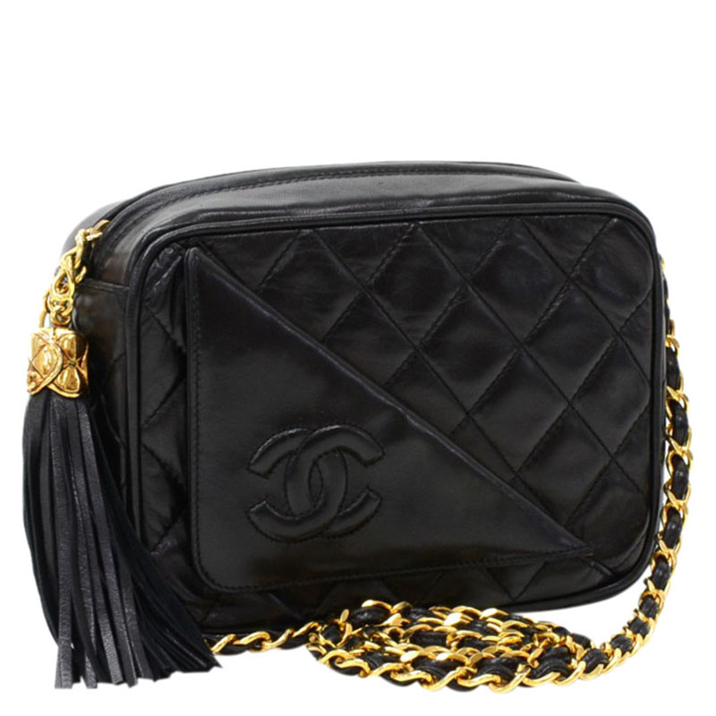 

Chanel Black Quilted Leather Tassel Shoulder Bag