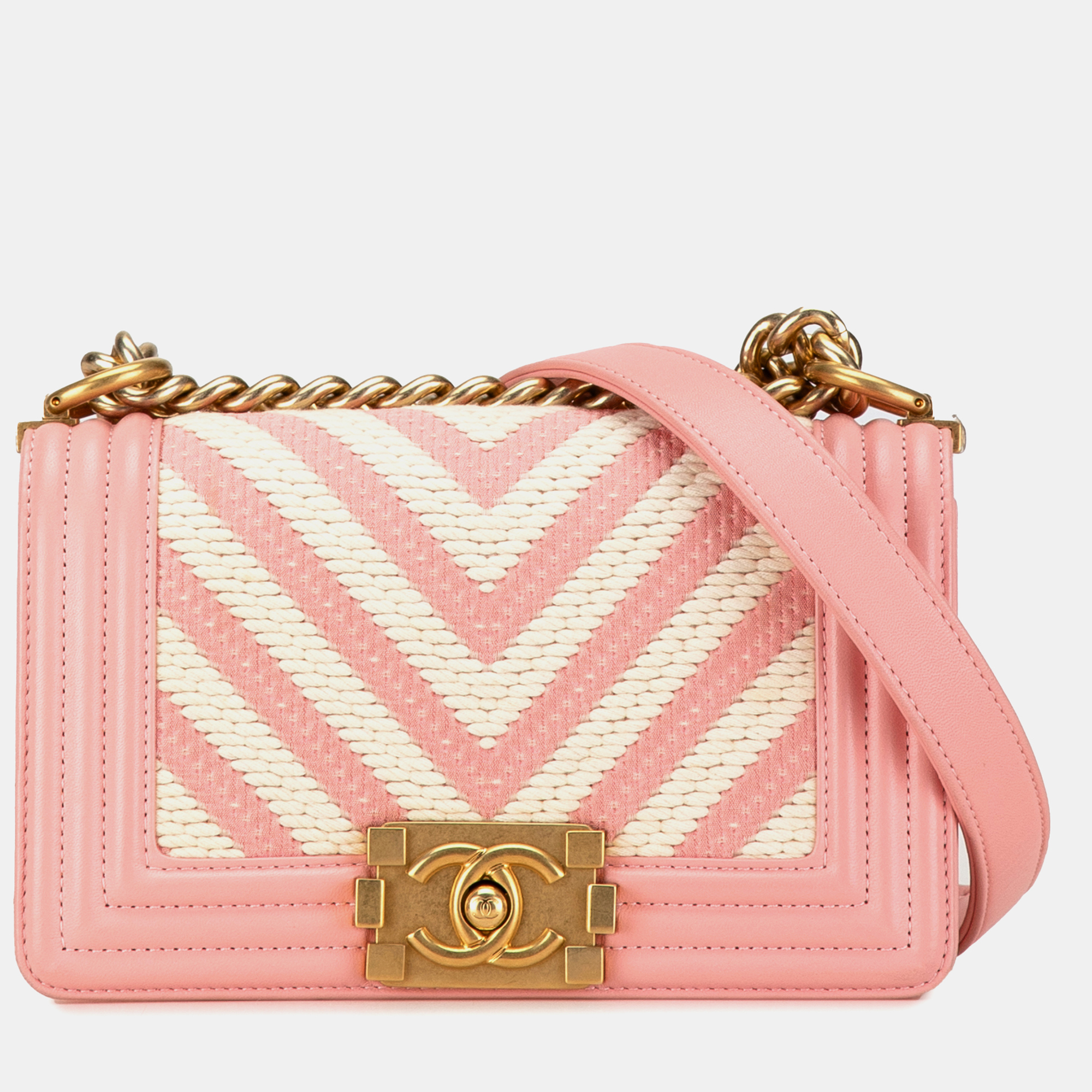 

Chanel Pink Small Braided Chevron Boy Flap