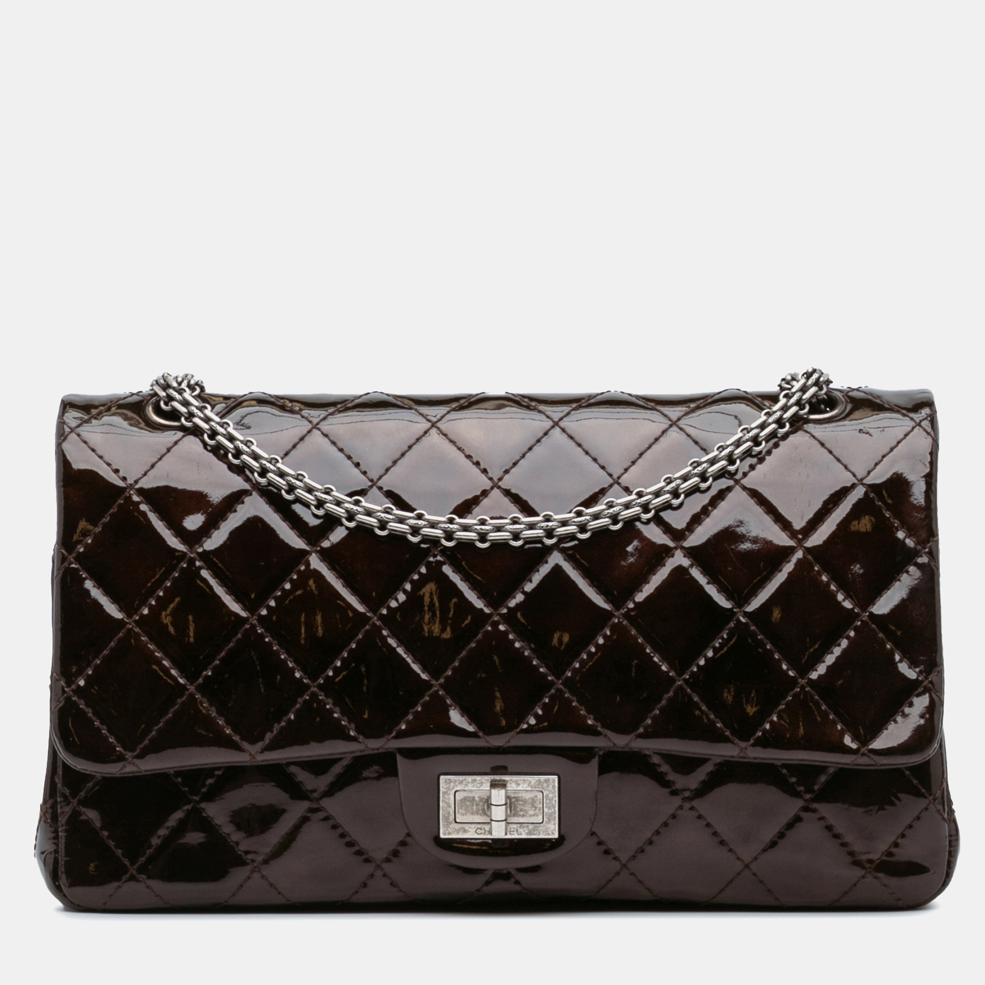 

Chanel Brown Reissue 2.55 Quilted Patent Double Flap 227