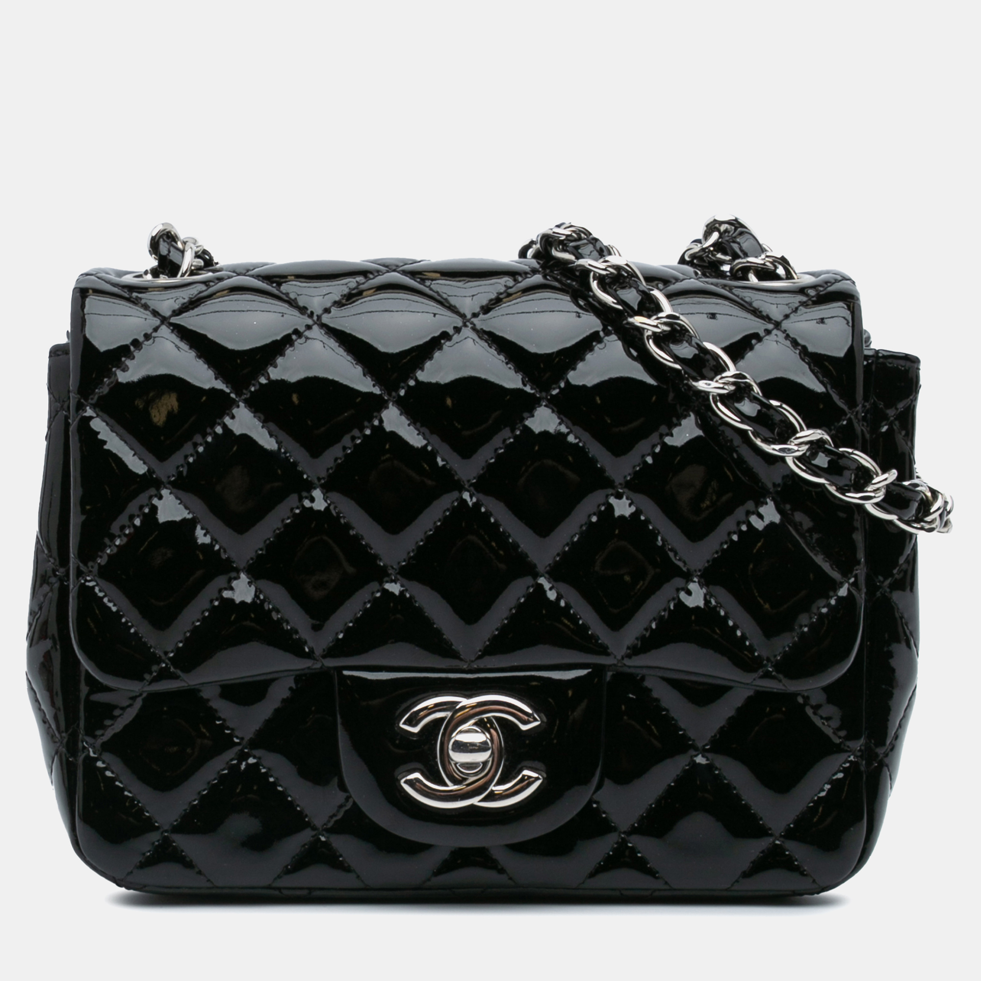 

Chanel Black Mini Square Classic Patent Single Flap