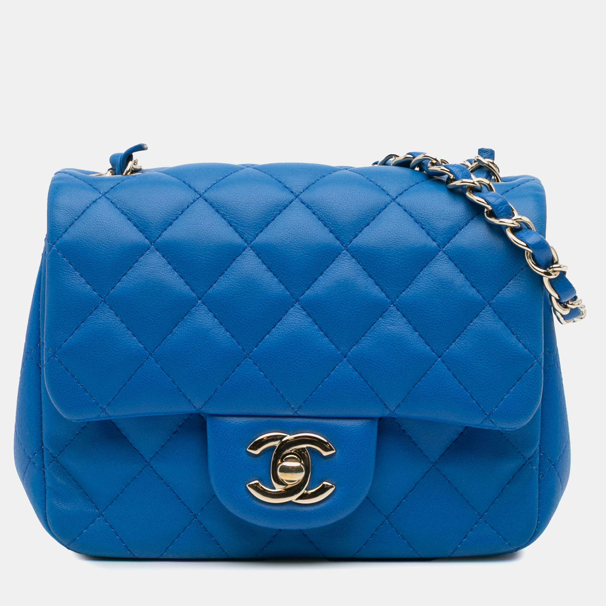 

Chanel Blue Mini Square Classic Lambskin Single Flap