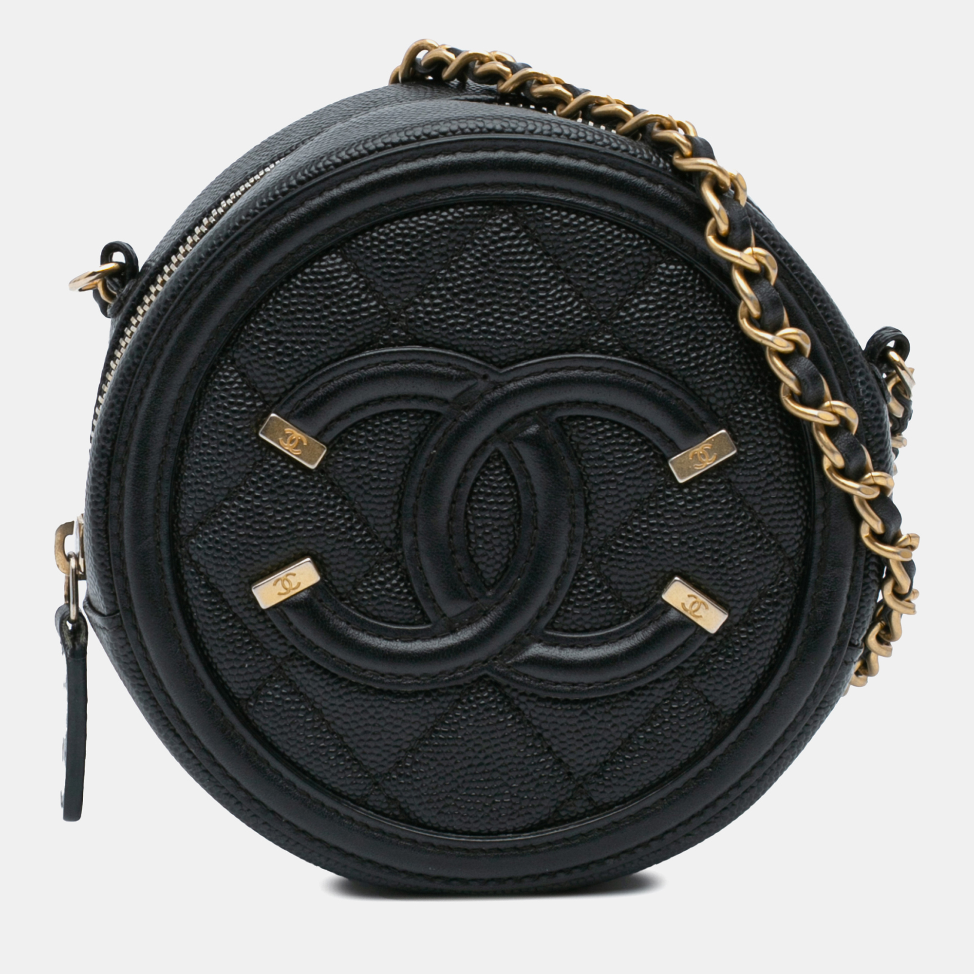 

Chanel Black Caviar CC Filigree Round Crossbody