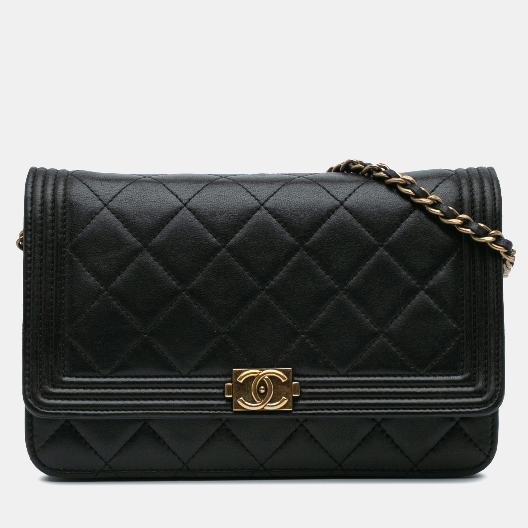 

Chanel Black Lambskin Boy Wallet On Chain