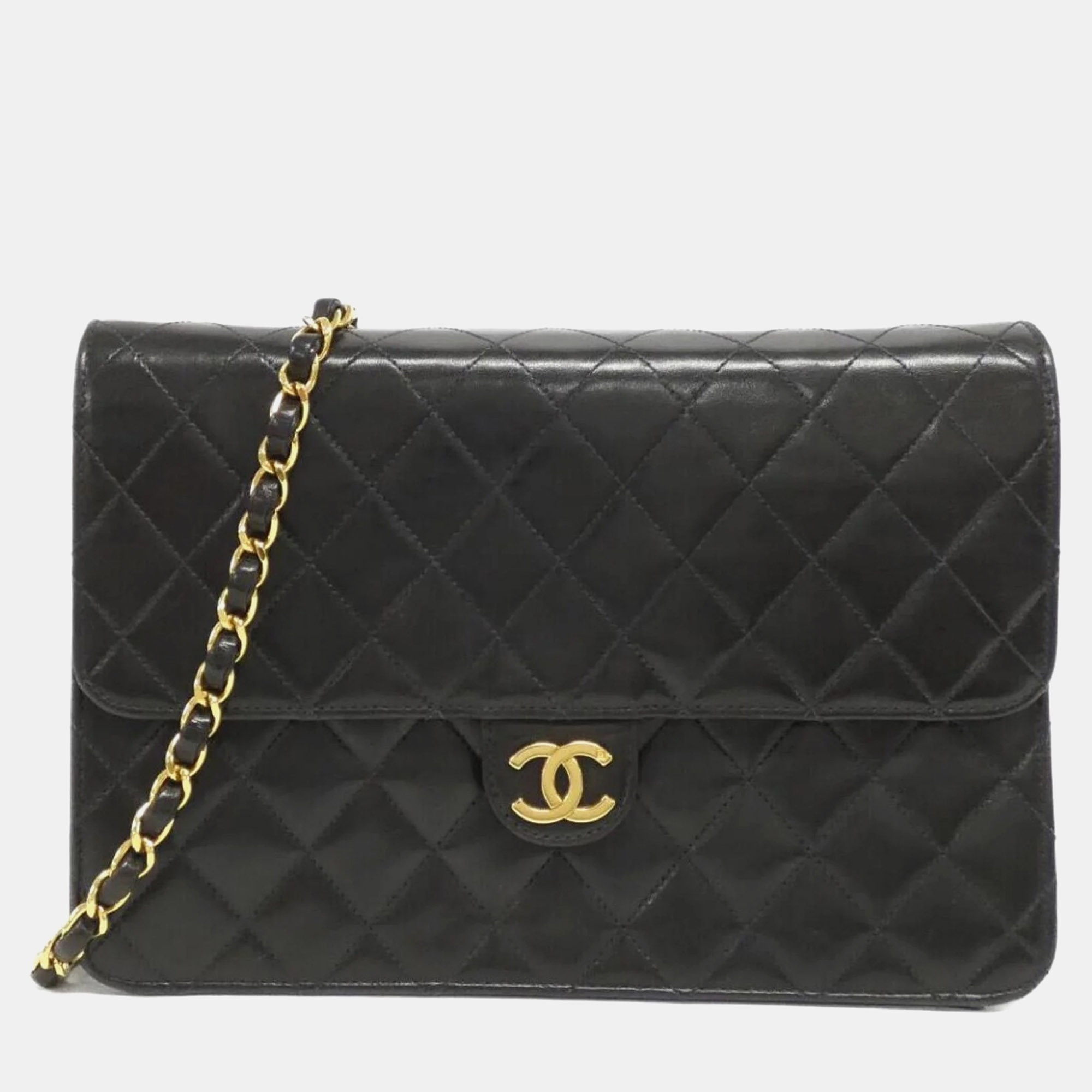 

Chanel Black Lambskin Leather Tall Flap Shoulder Bag