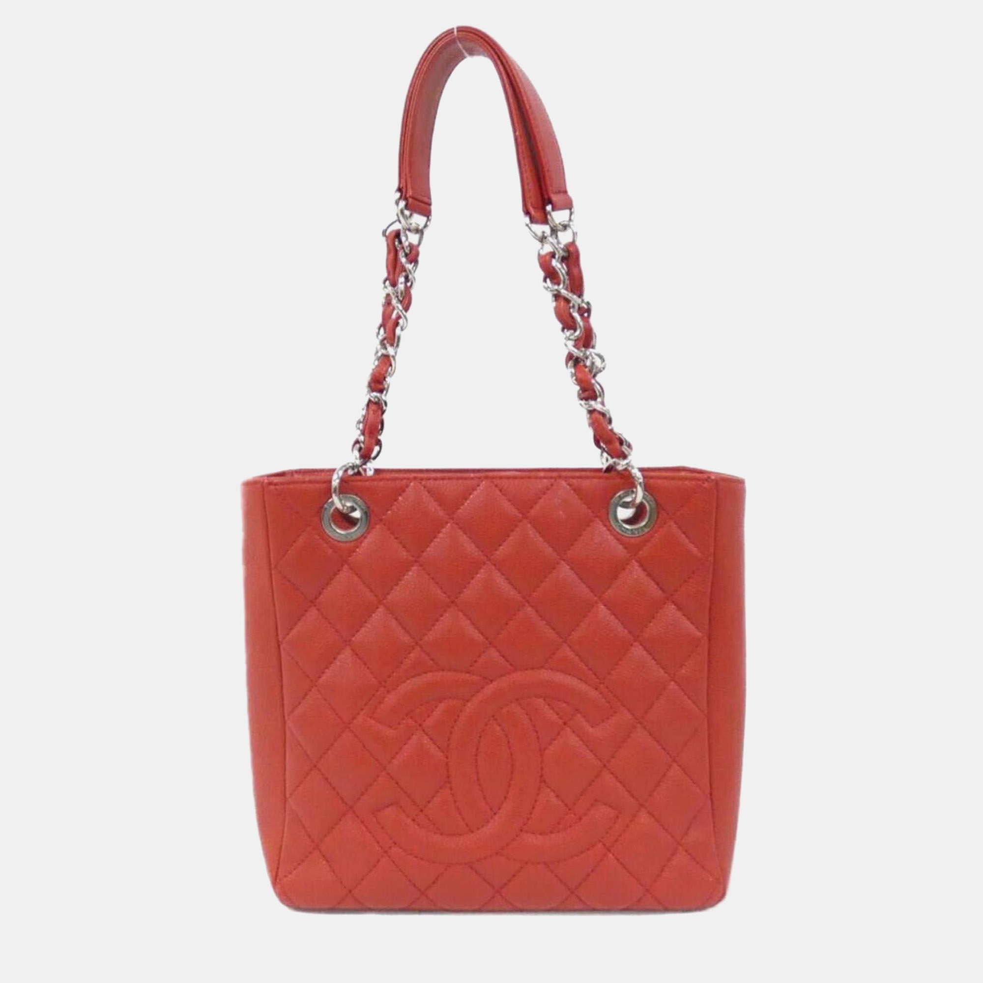 

Chanel Red Caviar Leather Petite Shopping Tote Bag