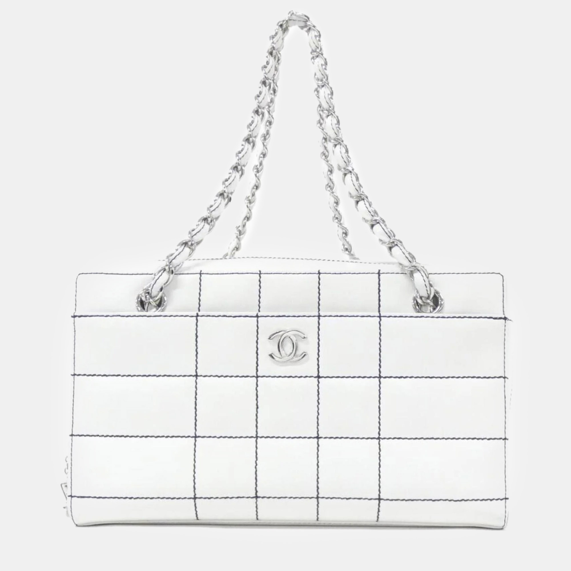 

Chanel Calfskin Shoulder Bag, White