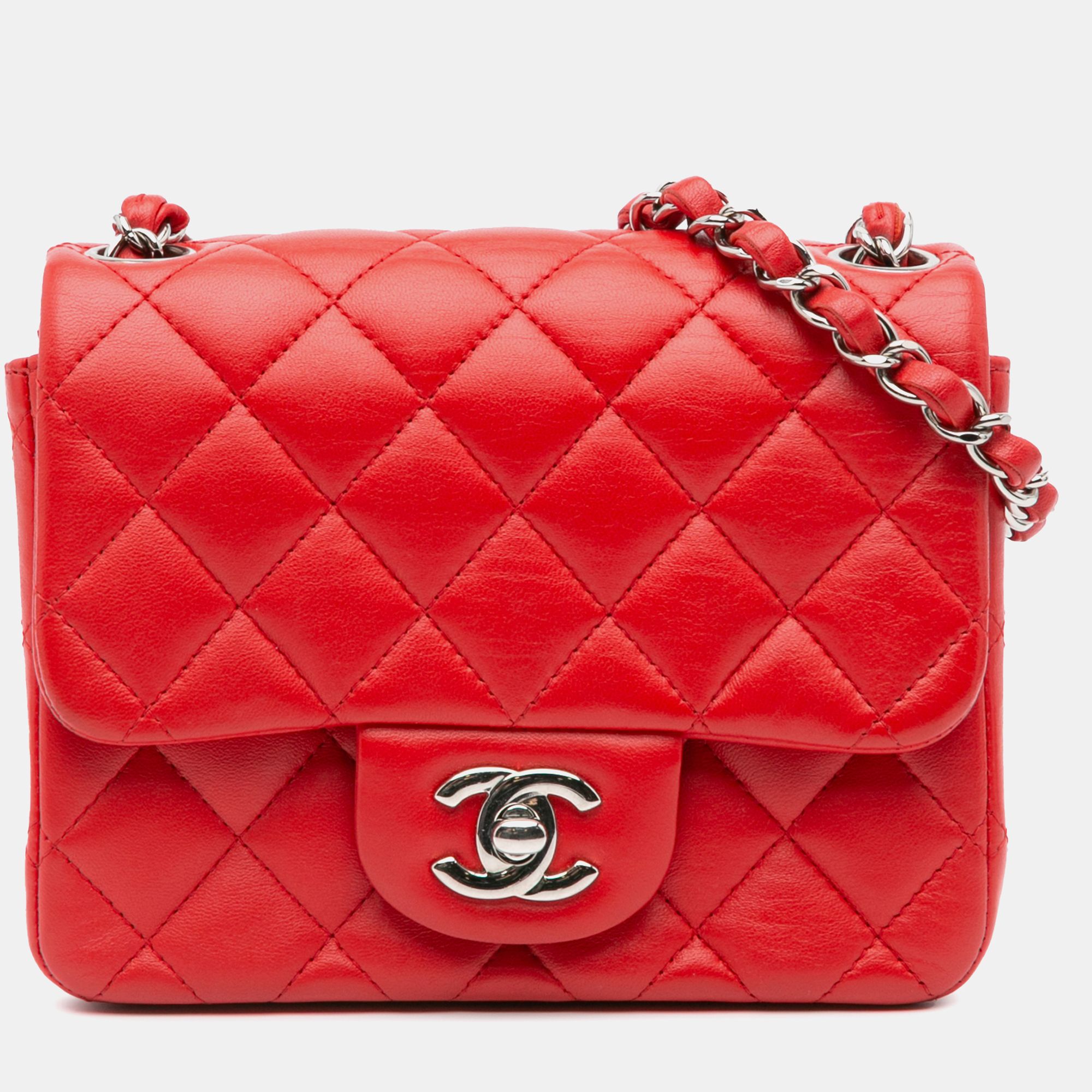 

Chanel Red Mini Square Classic Lambskin Flap