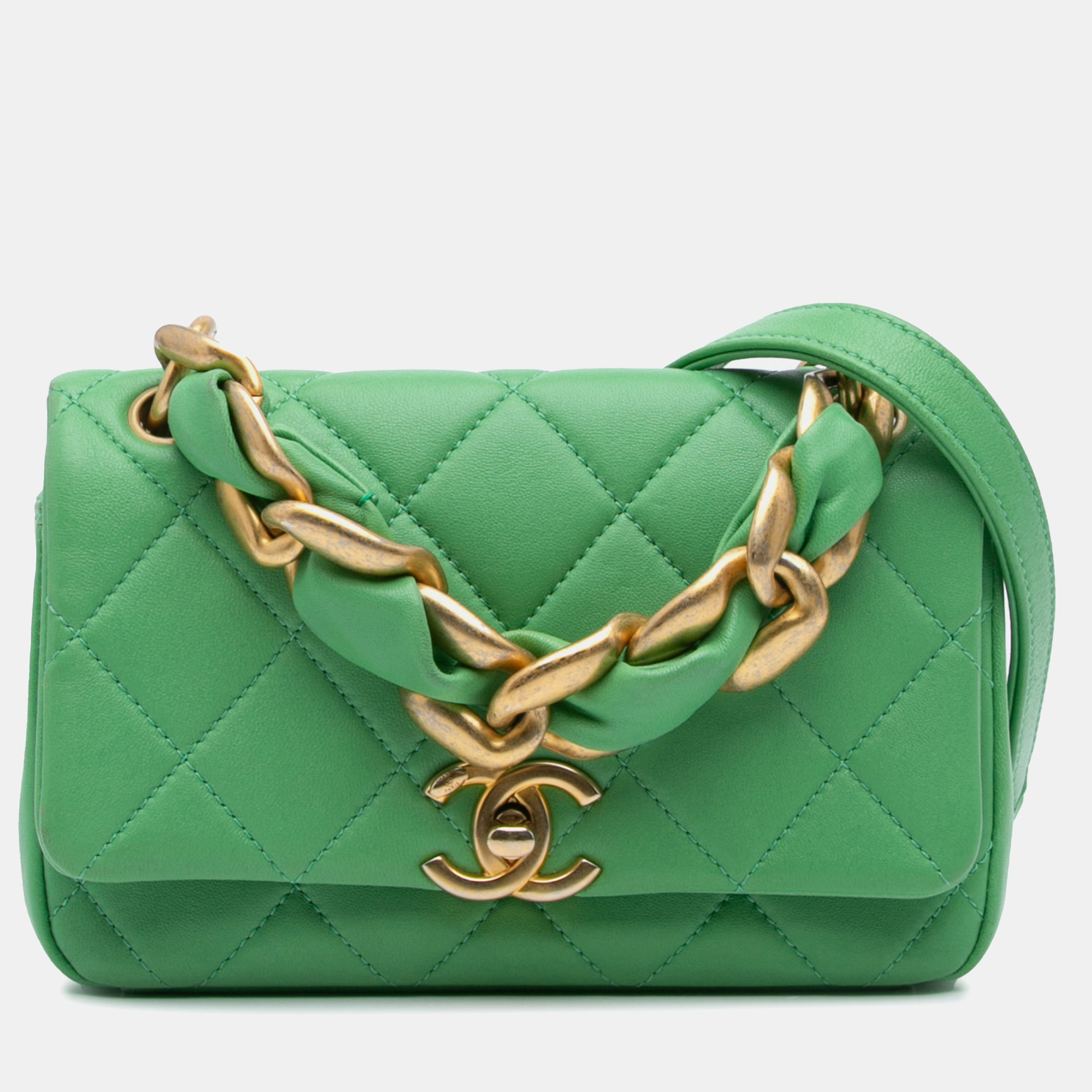 

Chanel Green Small Quilted Lambskin Chain Is More Flap