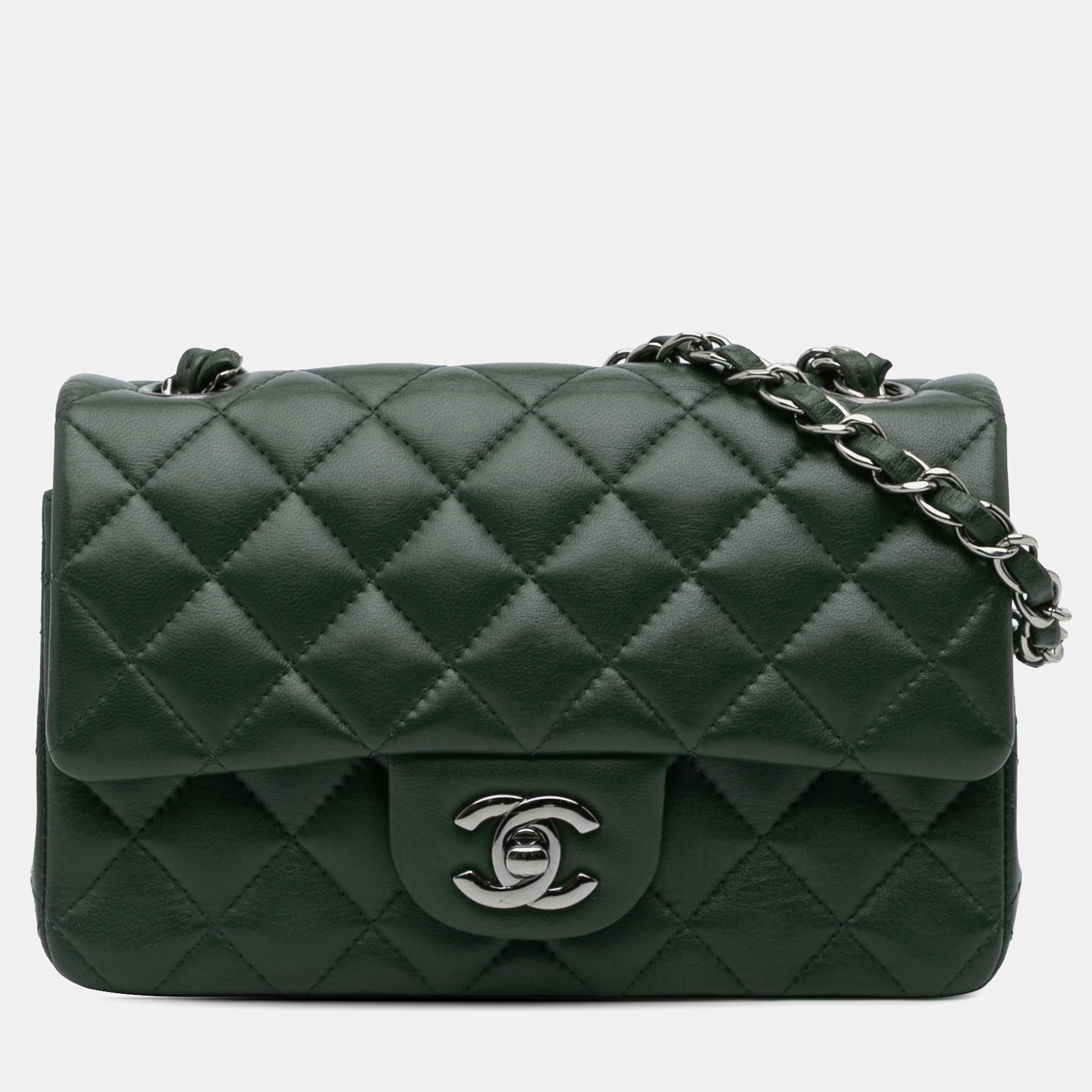 

Chanel Green Mini Rectangular Classic Lambskin Single Flap