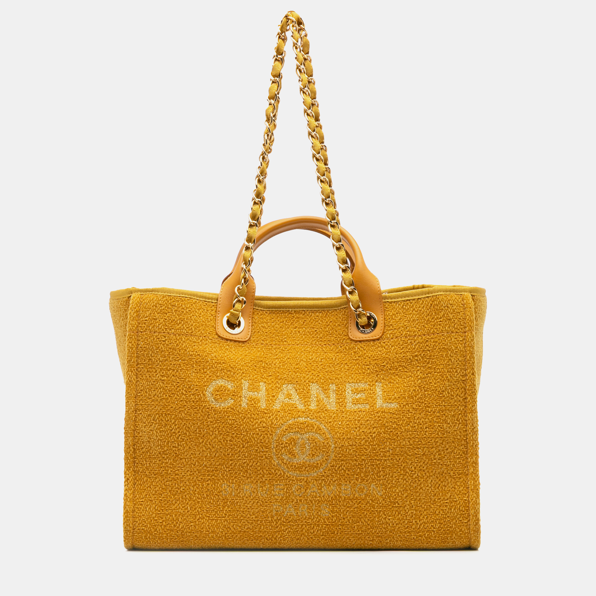 

Chanel Yellow Medium Lurex Boucle Deauville Satchel