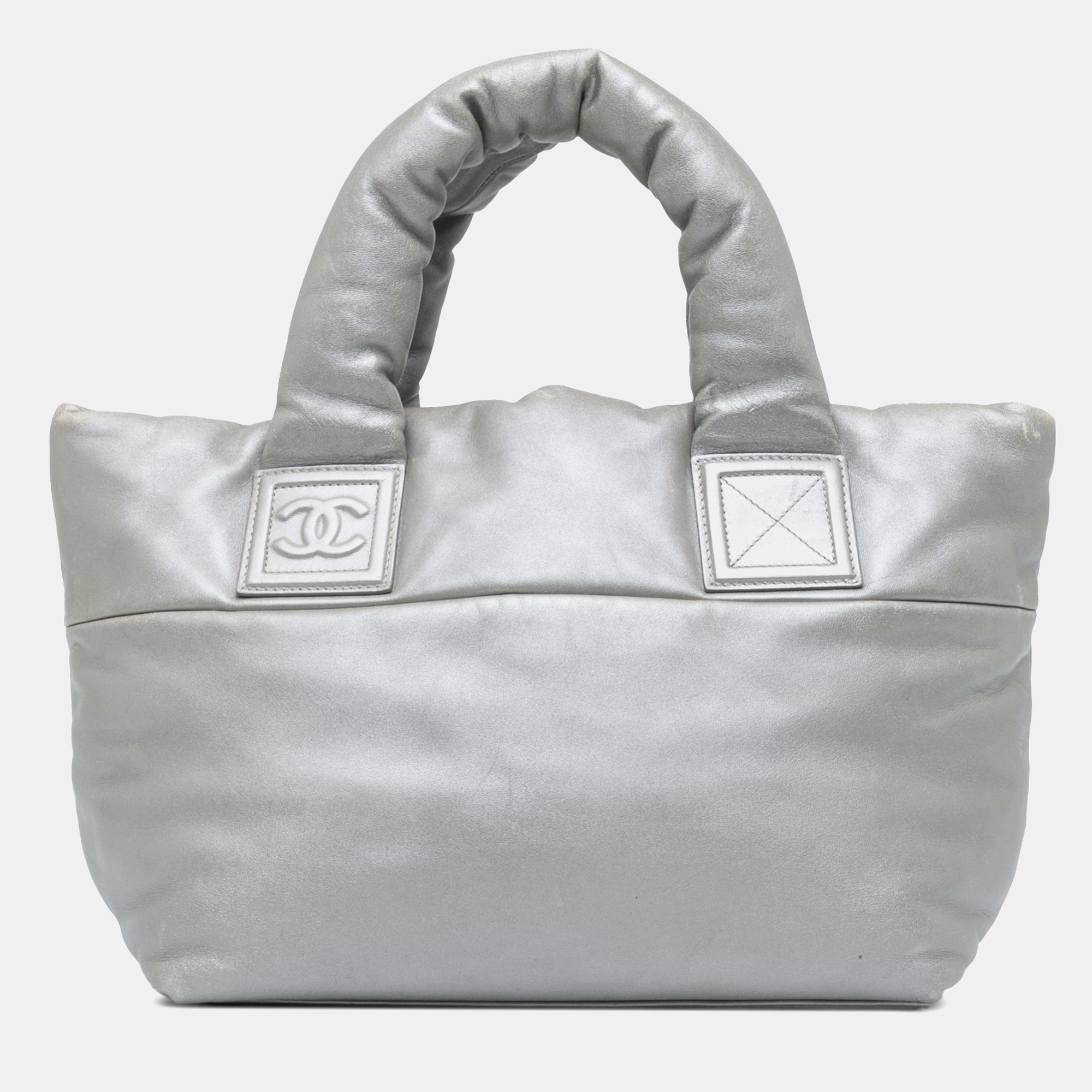 

Chanel Silver Small Lambskin Coco Cocoon Reversible Tote