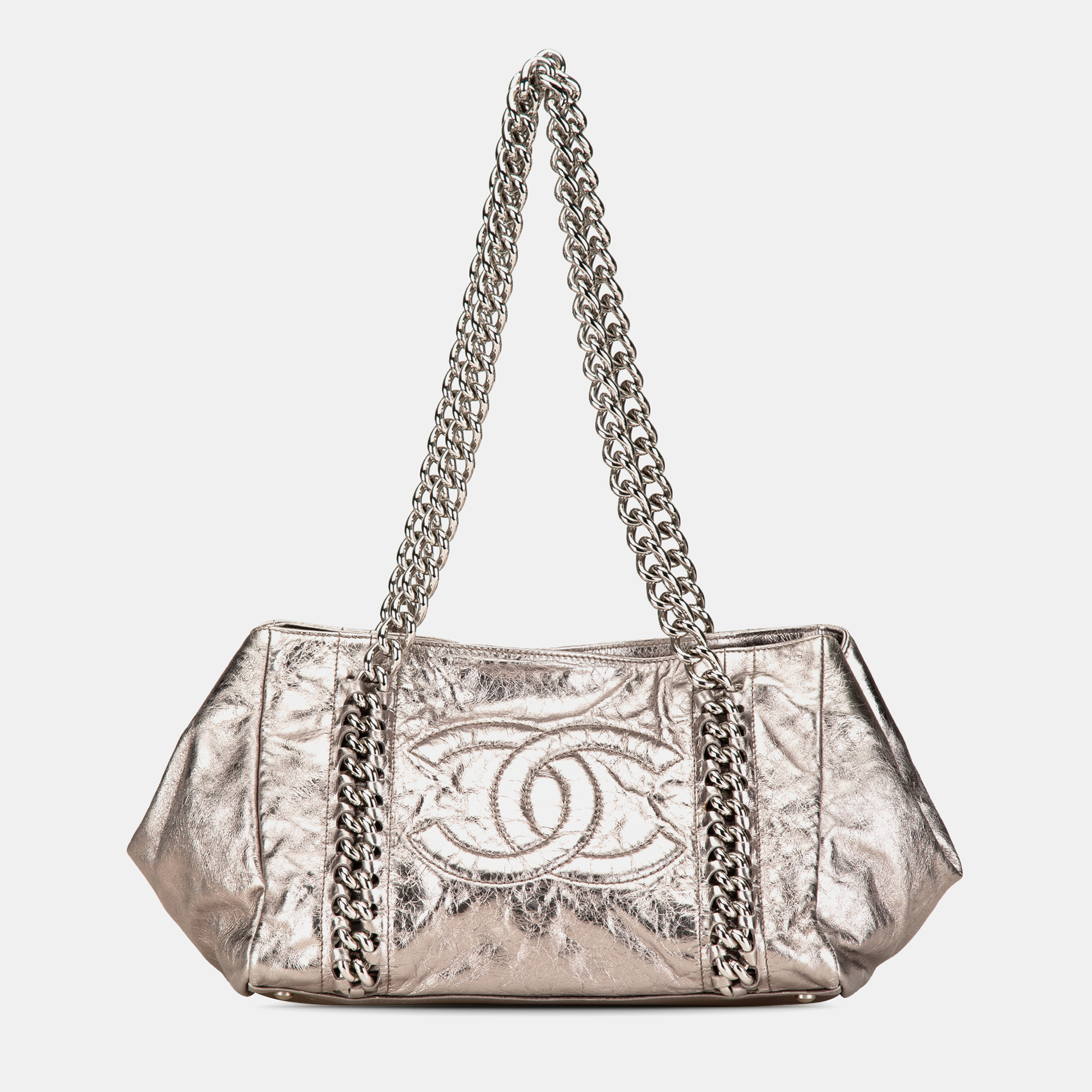 

Chanel Silver Medium Metallic Calfskin Modern Chain Tote