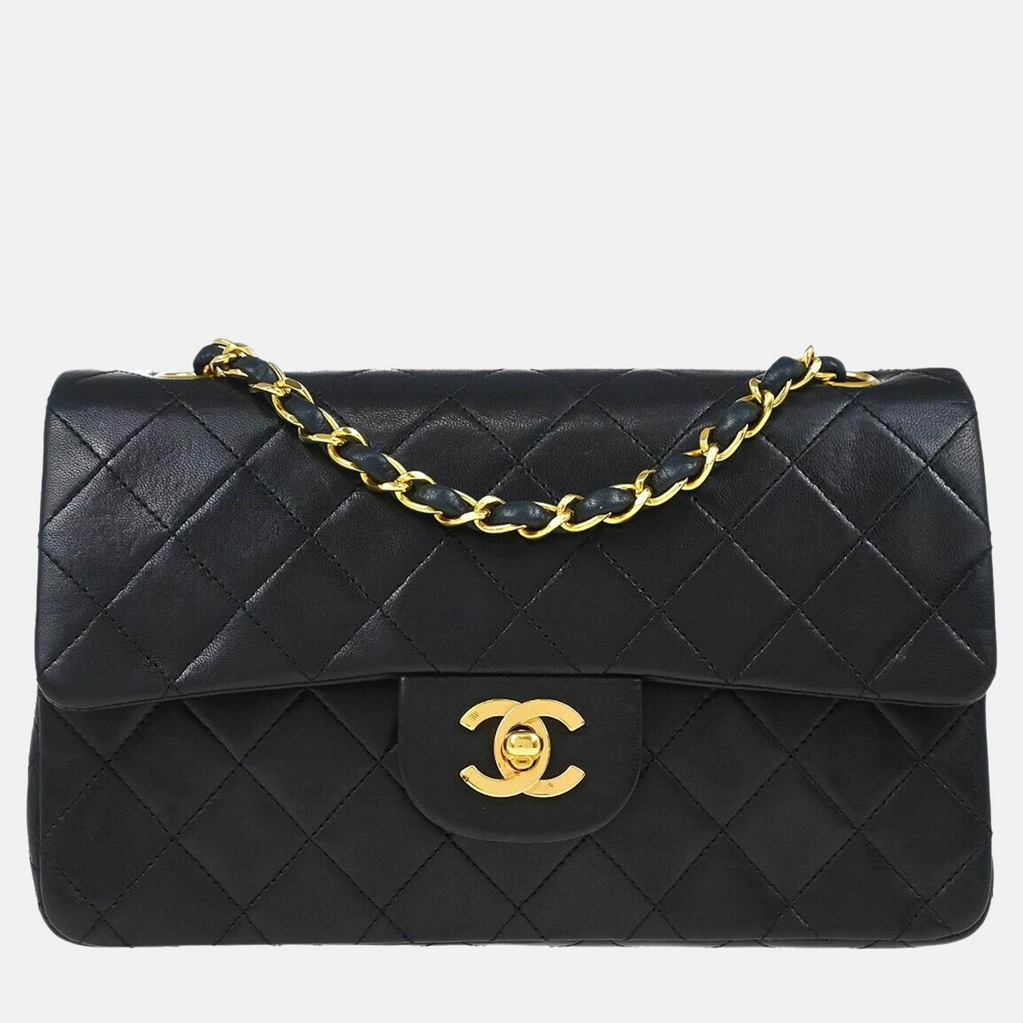 

Chanel Black Lambskin Small Classic Double Flap Shoulder Bag