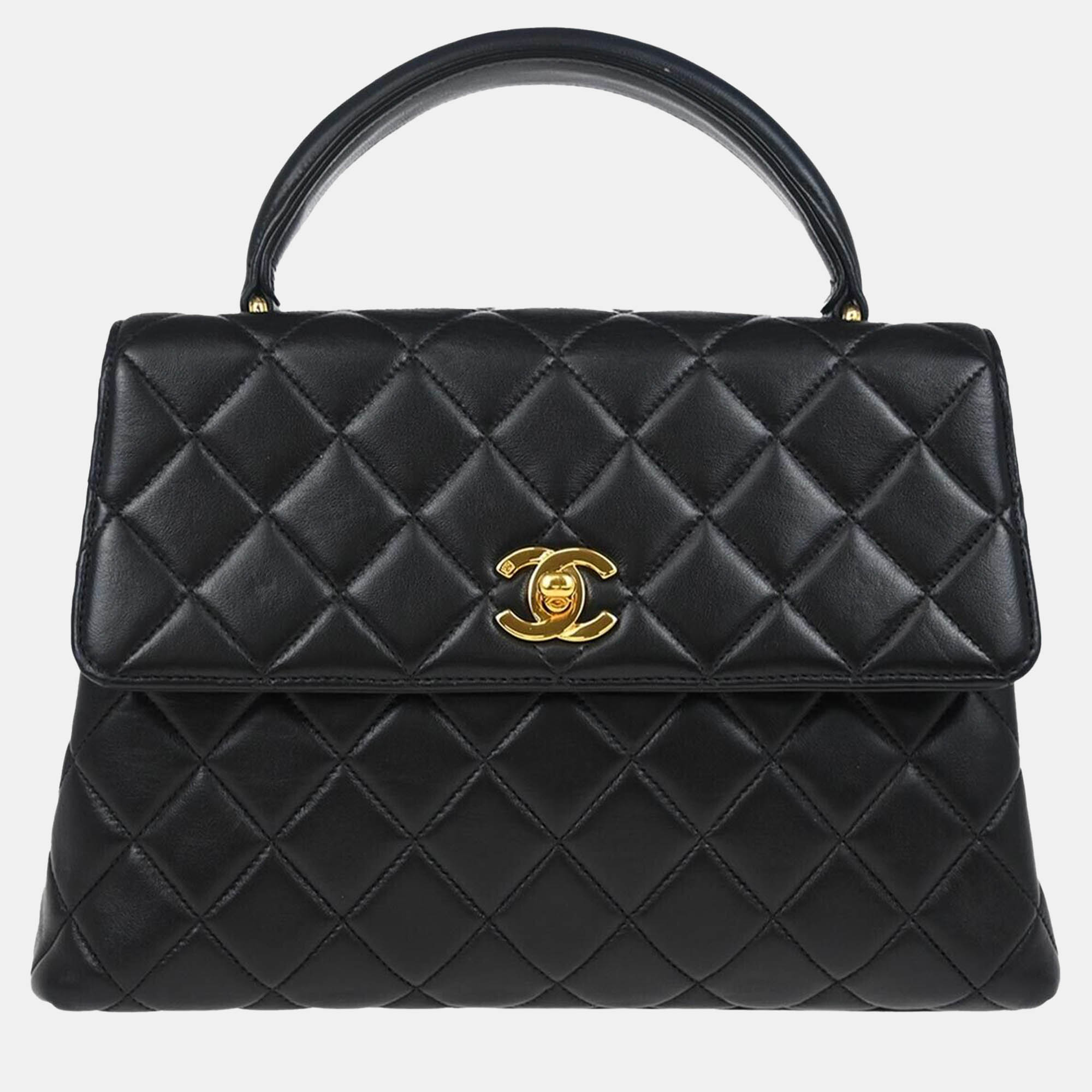 

Chanel Black Lambskin Leather Top Handle Flap Bag