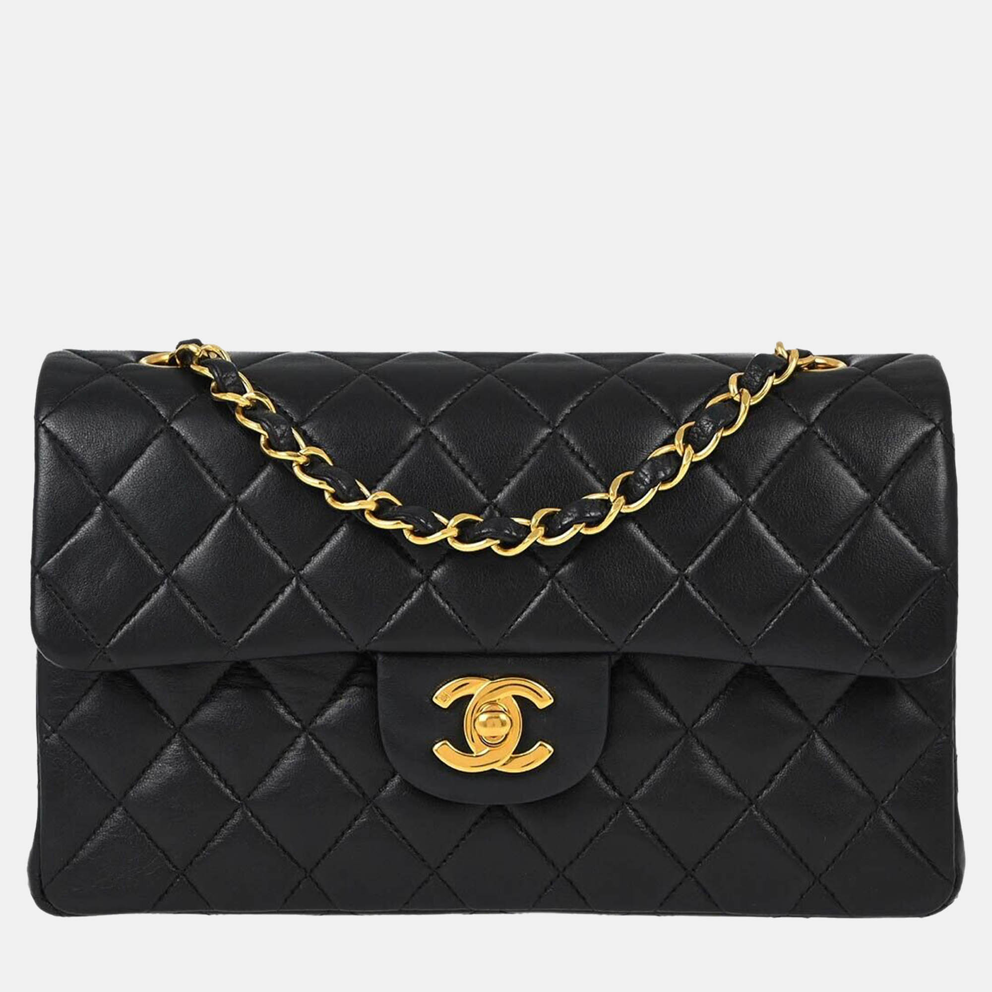

Chanel Black Lambskin Small Classic Double Flap Shoulder Bag