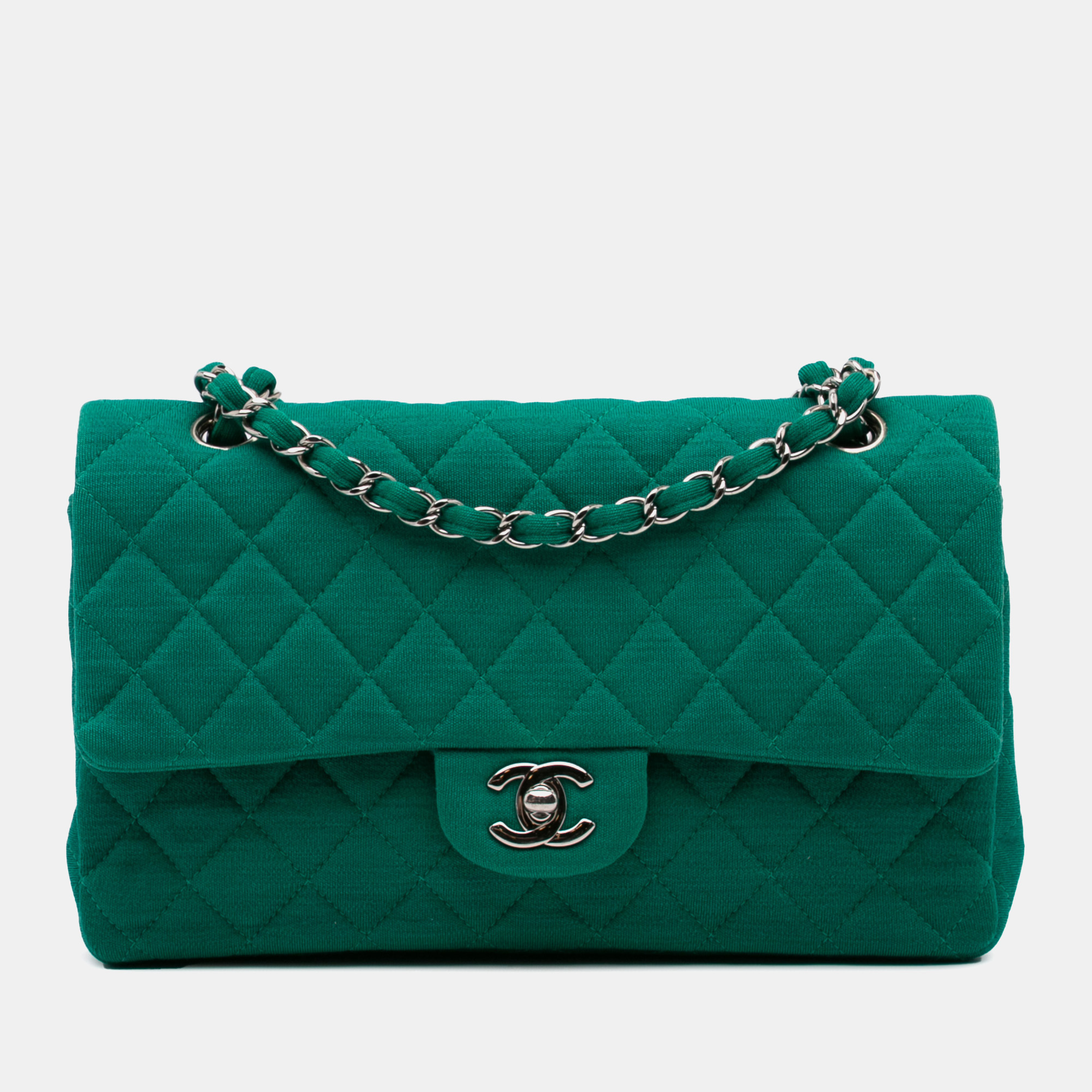 

Chanel Green Medium Classic Jersey Double Flap Bag