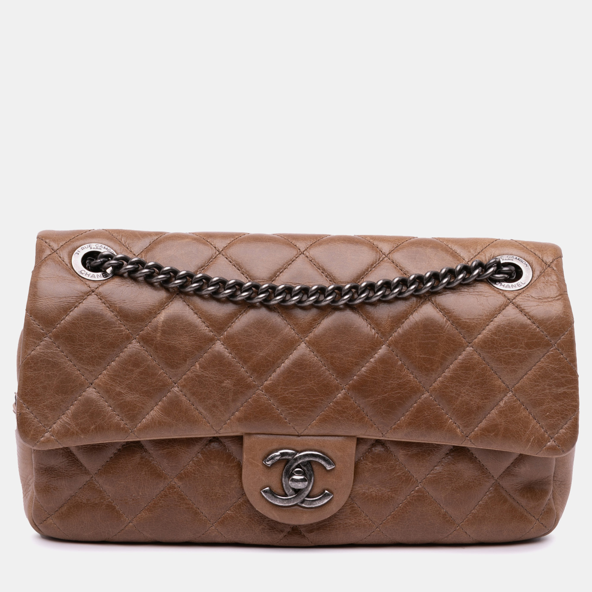 

Chanel Brown Medium Glazed Calfskin Duo Color Flap Bag