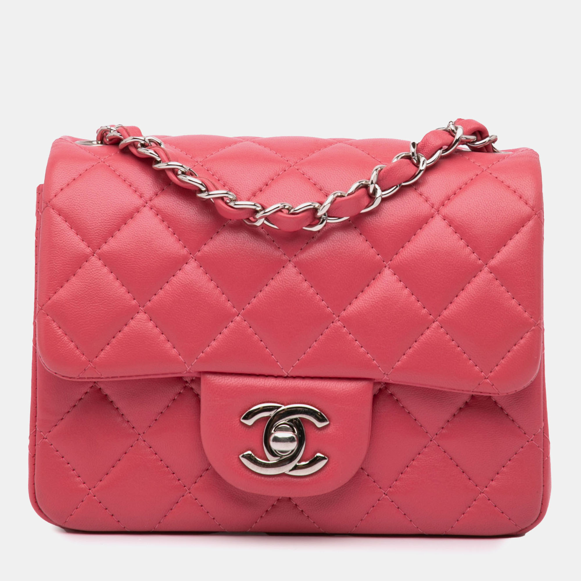 

Chanel Pink Mini Square Classic Lambskin Single Flap