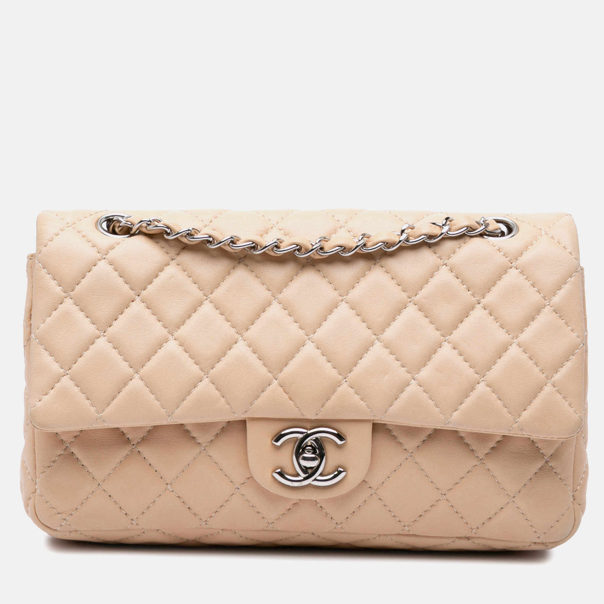 

Chanel Beige Medium Classic Lambskin Double Flap