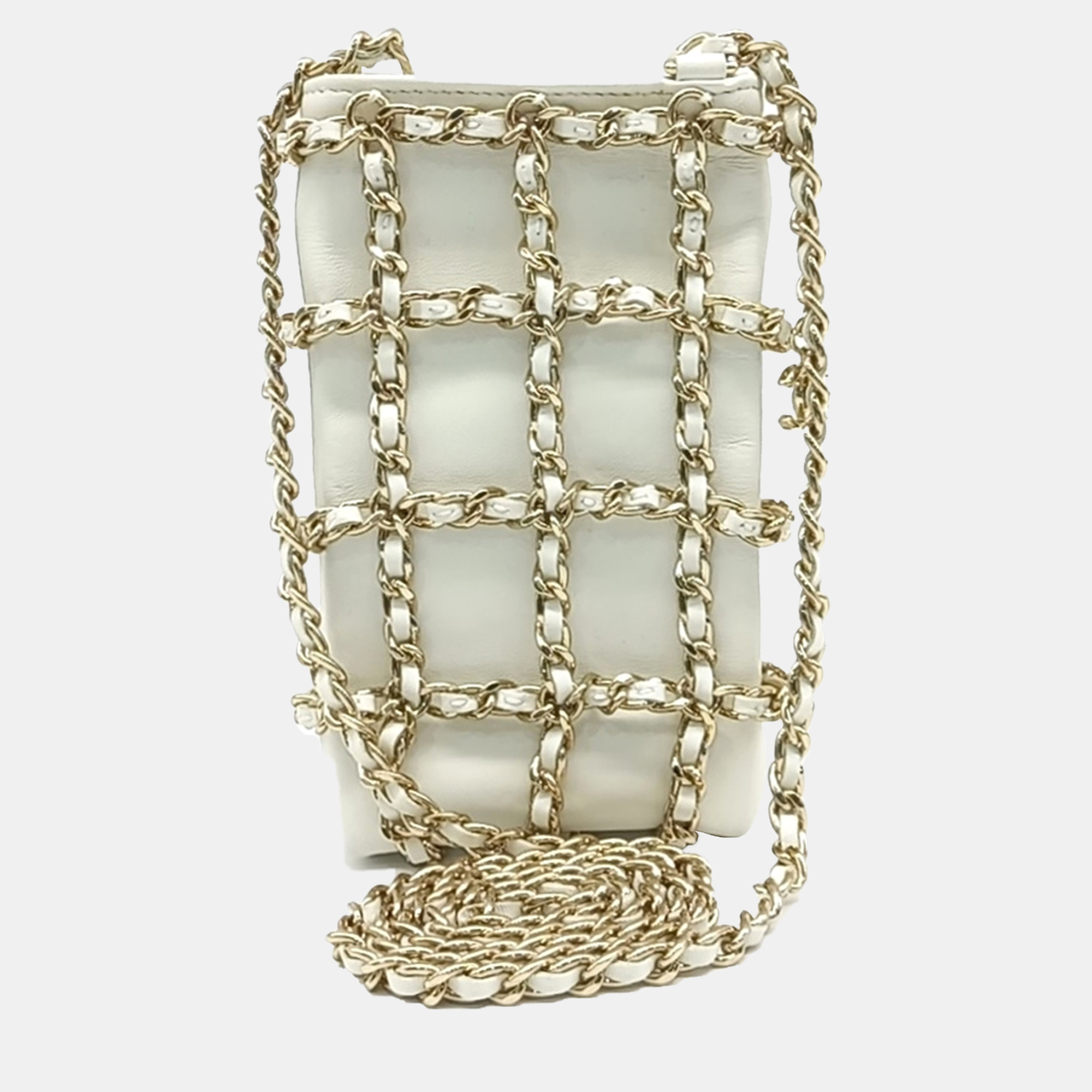 

Chanel White Leather chain phone holder bag